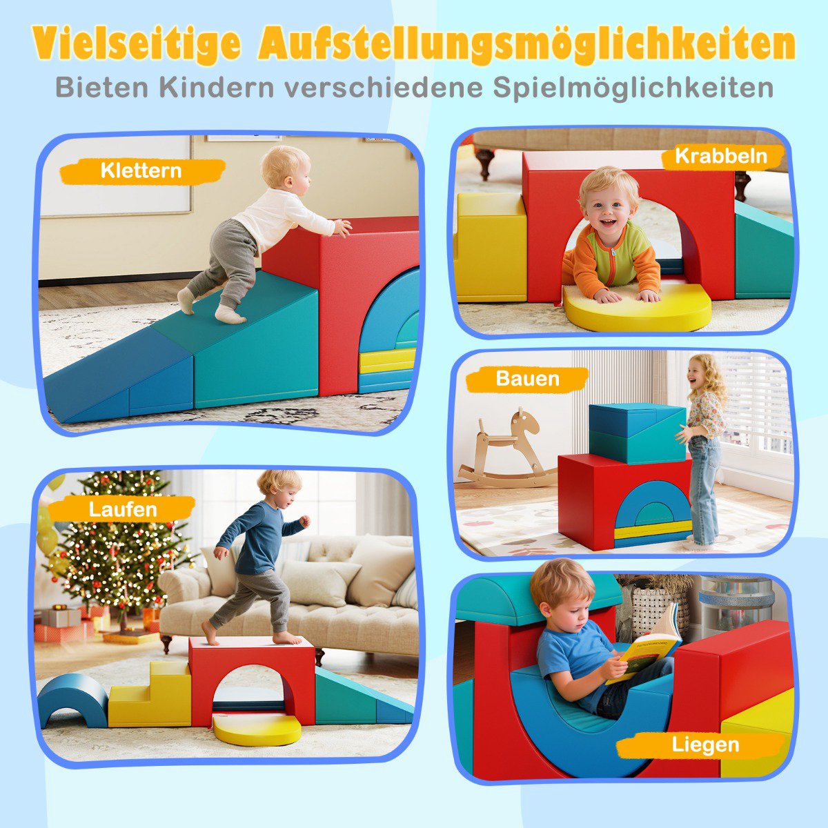 Foam Climbing Blocks Set, PU Leather, 7 Pieces, Multicolor