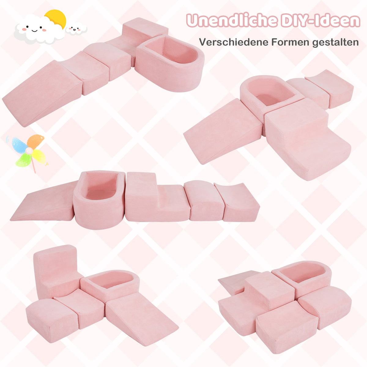 Foam Climbing Blocks Set with Ball Pit, Corduroy Covers