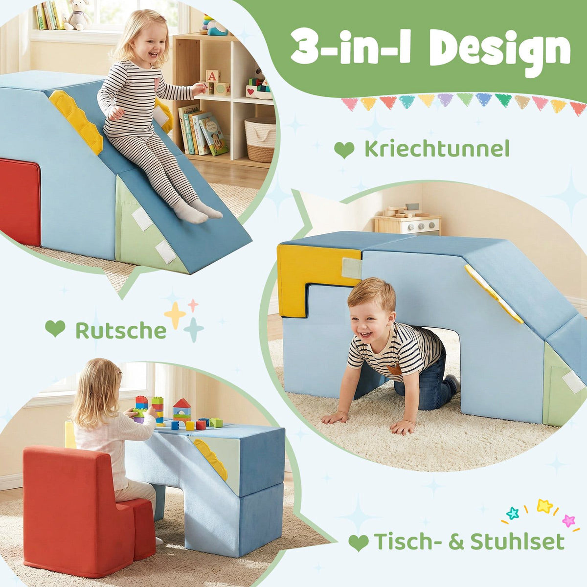 Foam Climbing Blocks for Kids with Slide & Steps