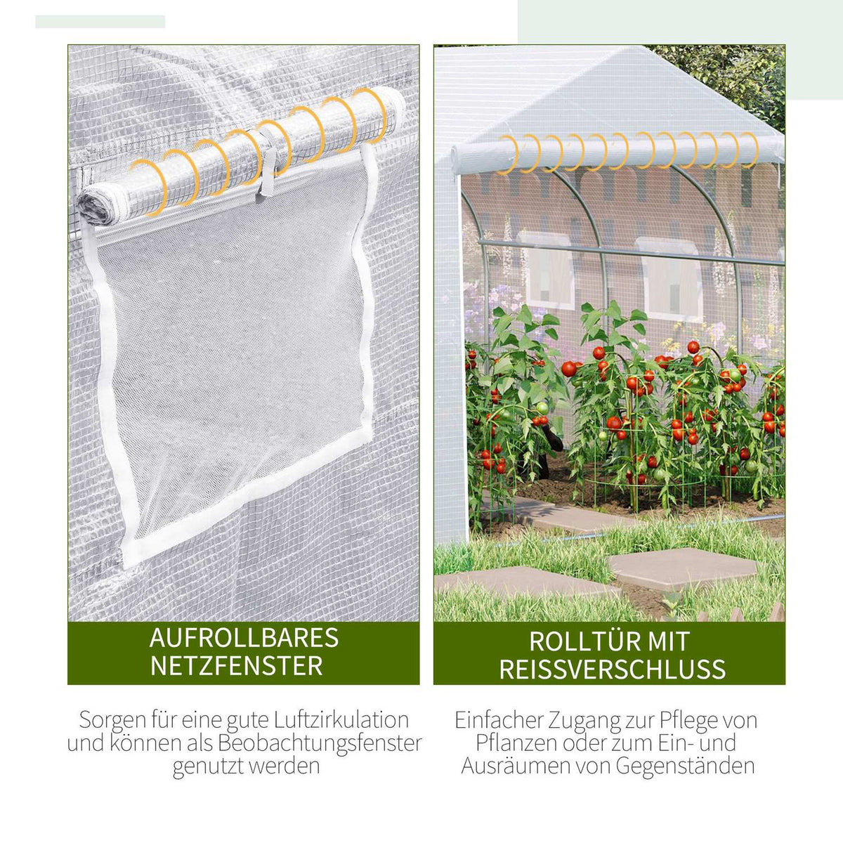 Foil Greenhouse 3.5X3X3M Uv Protection Tomato House, Mesh Window, Windproof, For Garden & Balcony, Metal, White