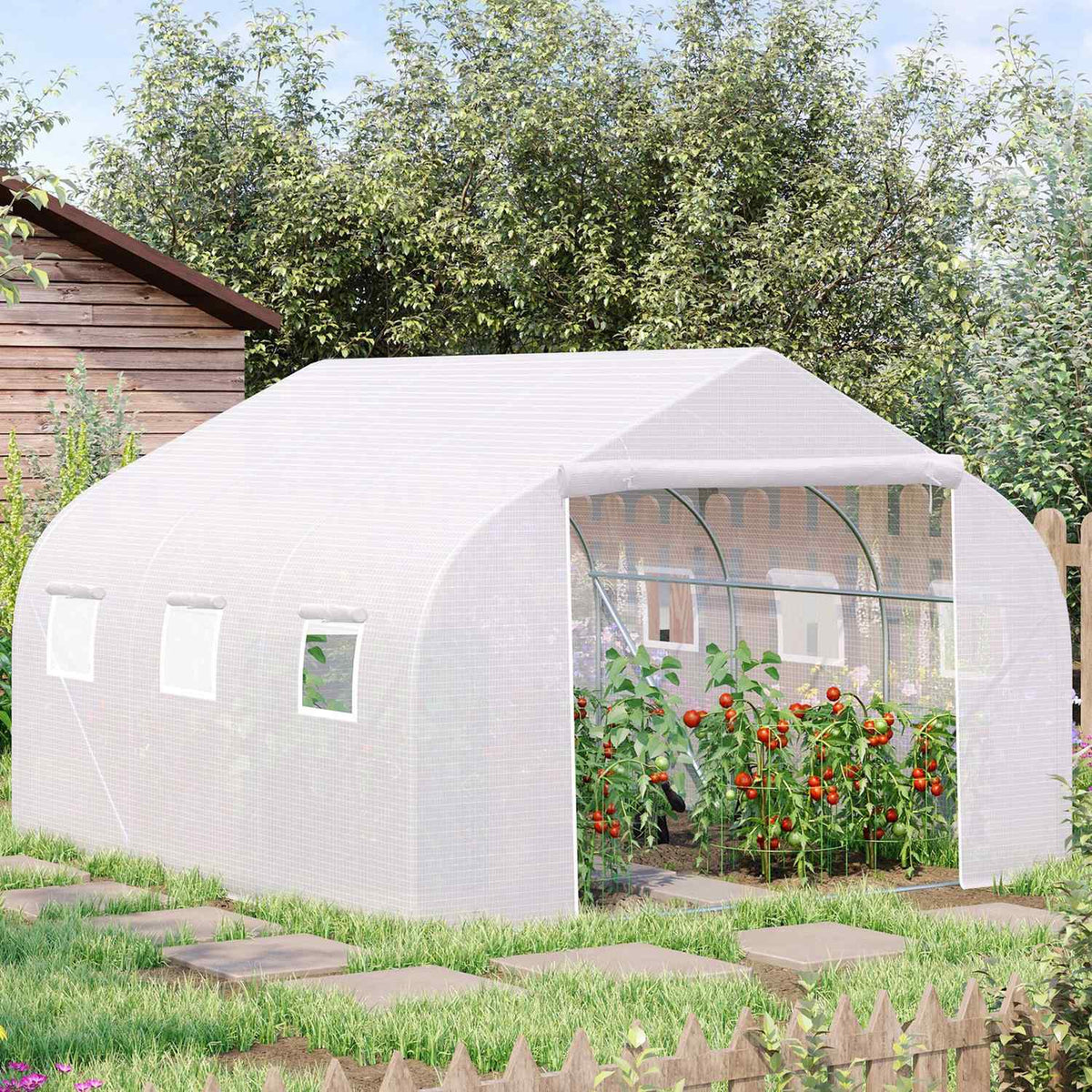 Foil Greenhouse 3.5X3X3M Uv Protection Tomato House, Mesh Window, Windproof, For Garden & Balcony, Metal, White