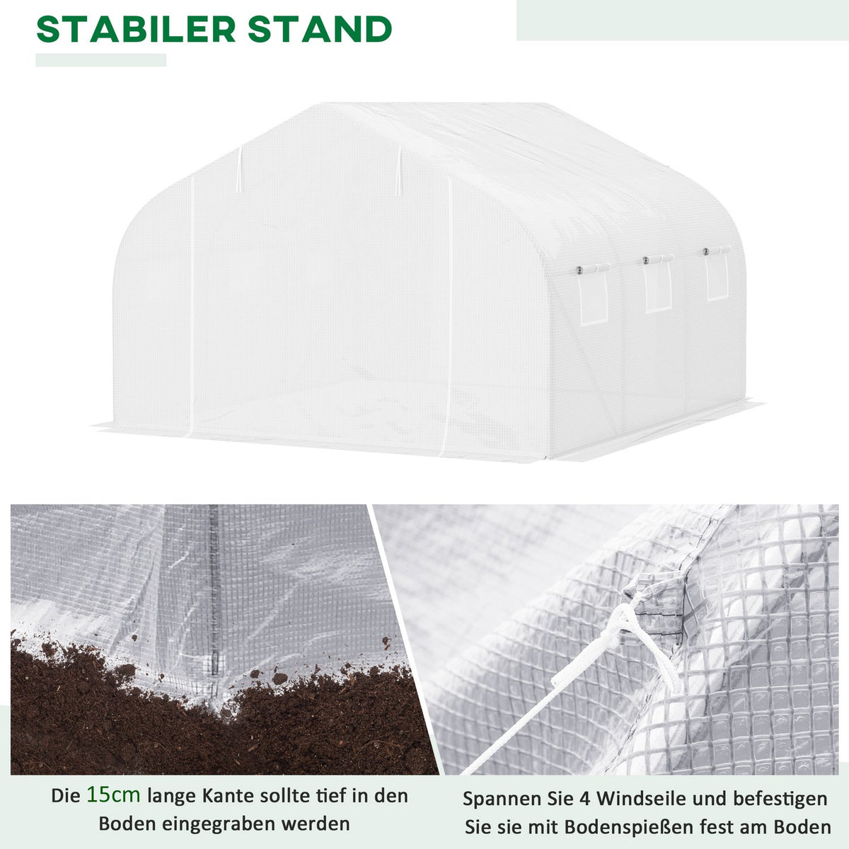Foil Greenhouse 3.5X3X3M Uv Protection Tomato House, Mesh Window, Windproof, For Garden & Balcony, Metal, White