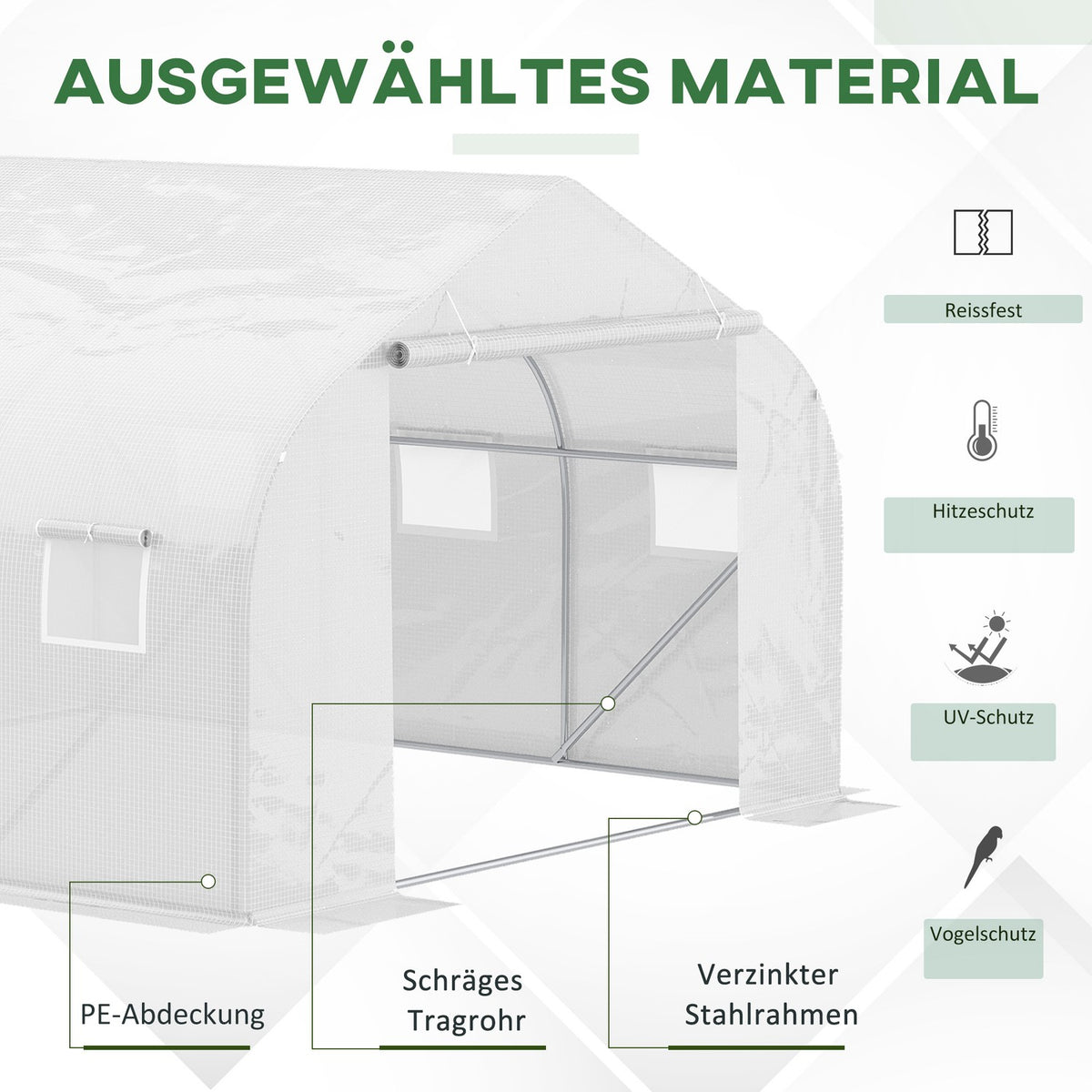 Foil Greenhouse 3.5X3X3M Uv Protection Tomato House, Mesh Window, Windproof, For Garden & Balcony, Metal, White
