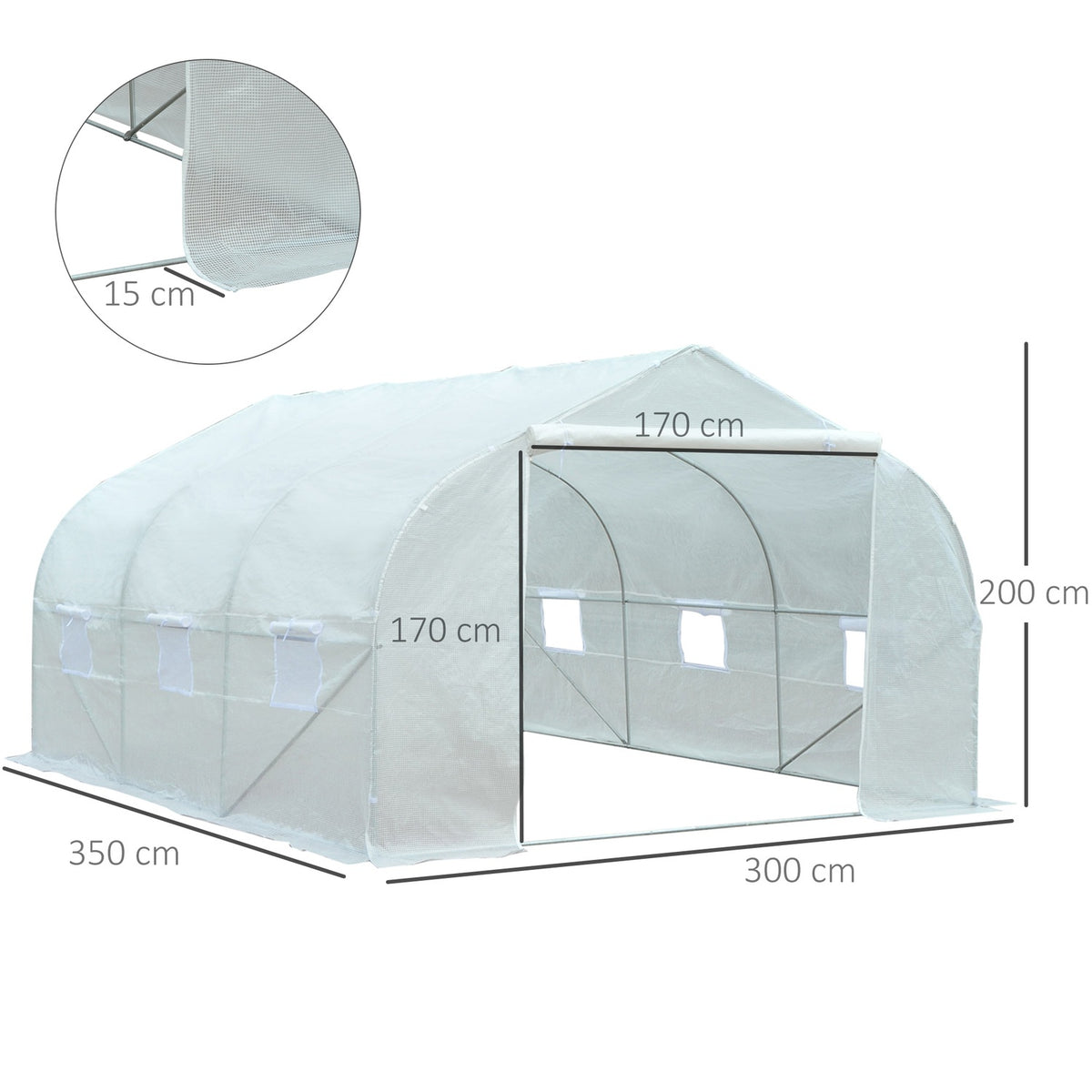 Foil Greenhouse 3.5X3X3M Uv Protection Tomato House, Mesh Window, Windproof, For Garden & Balcony, Metal, White