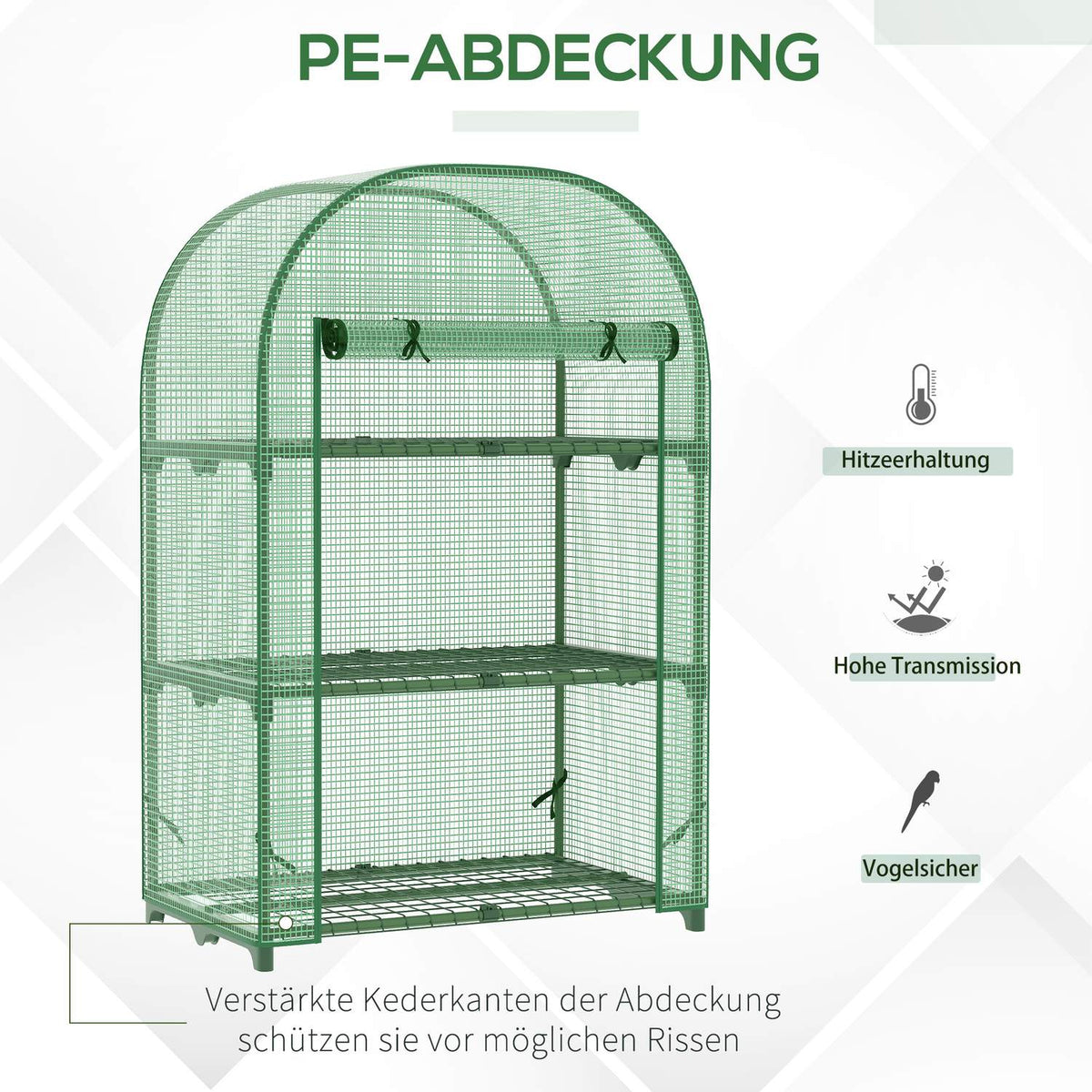Foil Greenhouse 3 Shelves, Mini Greenhouse For Balcony, Greenhouse, Tomato House, Metal, Green, 80X49X120Cm