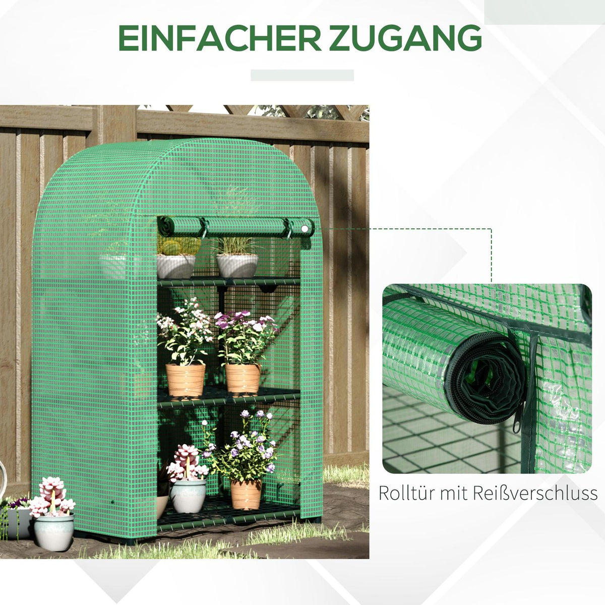 Foil Greenhouse 3 Shelves, Mini Greenhouse For Balcony, Greenhouse, Tomato House, Metal, Green, 80X49X120Cm