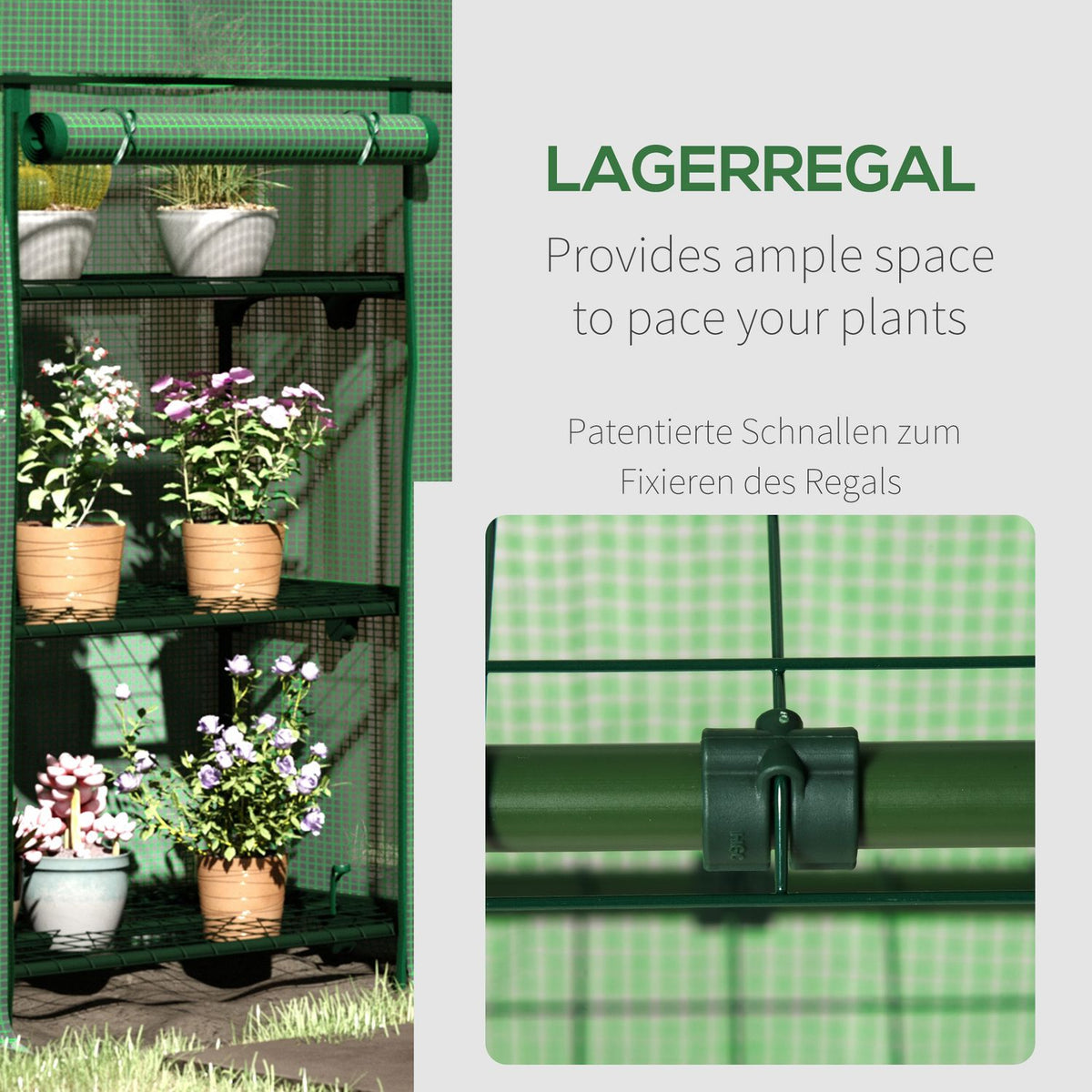 Foil Greenhouse 3 Shelves, Mini Greenhouse For Balcony, Greenhouse, Tomato House, Metal, Green, 80X49X120Cm