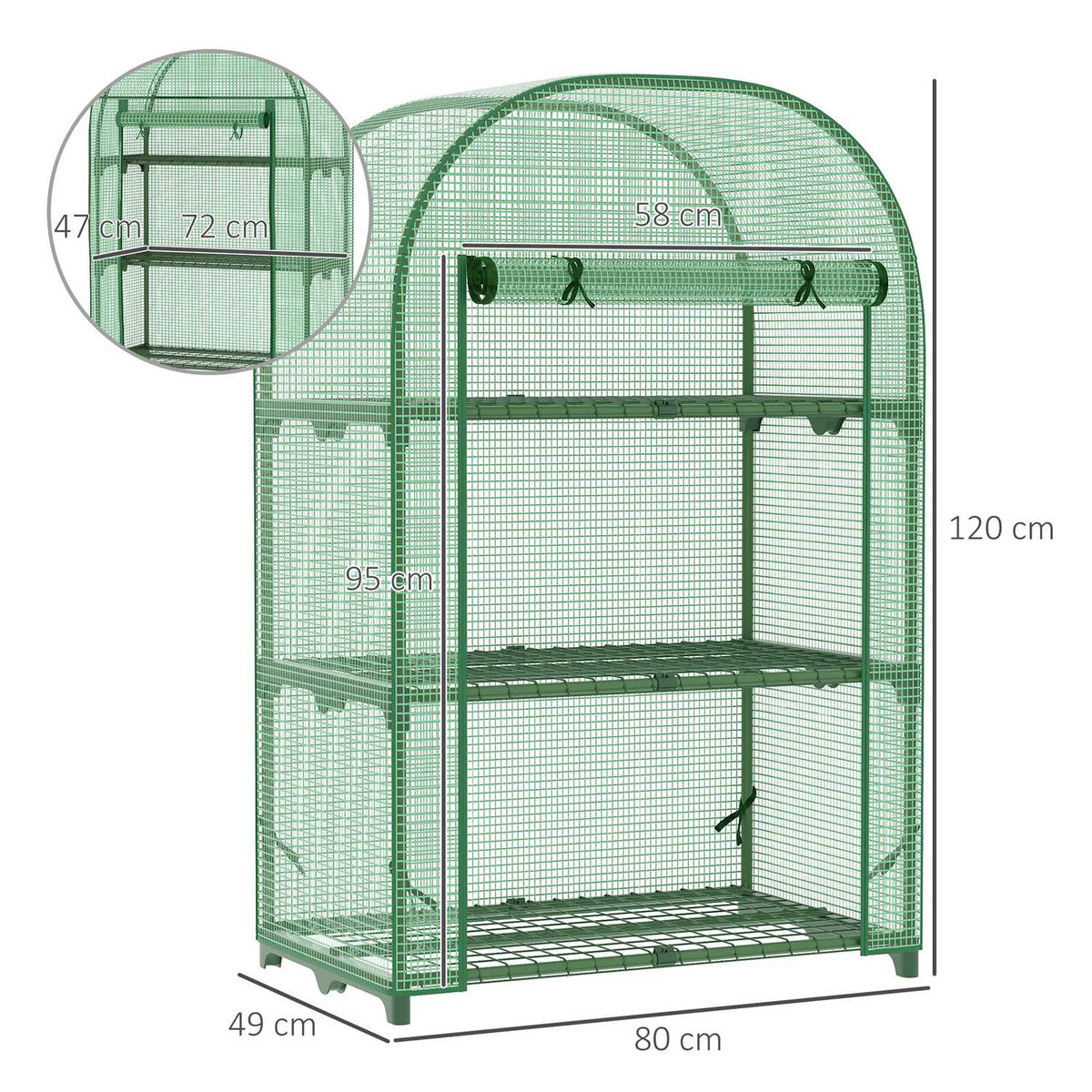 Foil Greenhouse 3 Shelves, Mini Greenhouse For Balcony, Greenhouse, Tomato House, Metal, Green, 80X49X120Cm