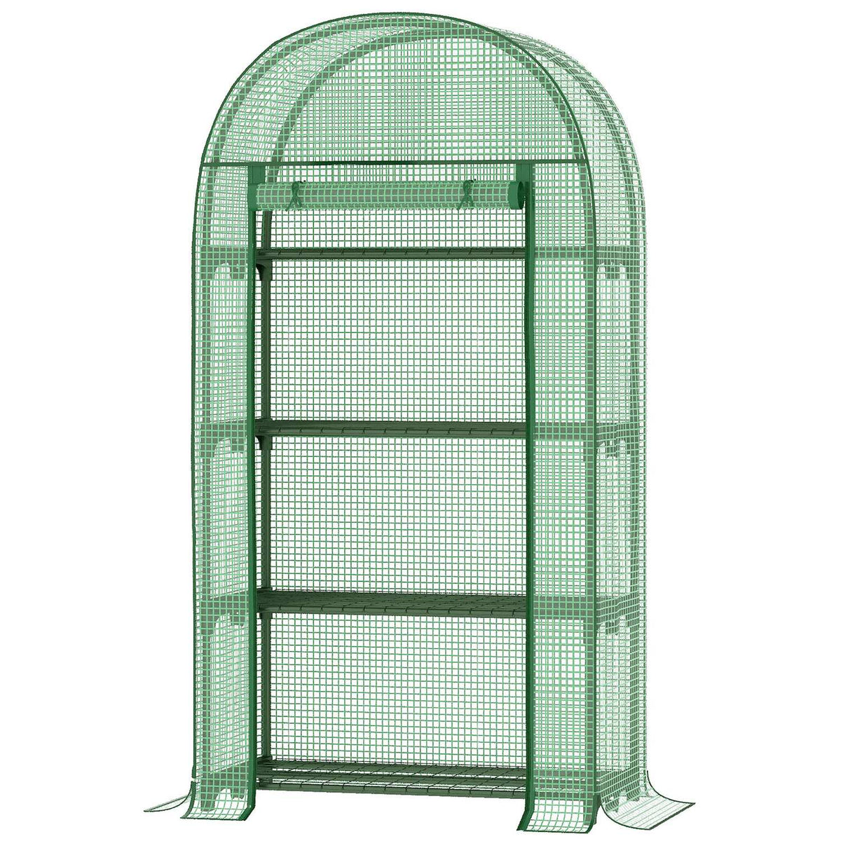Foil Greenhouse 4 Shelves, Mini Greenhouse For Balcony, Greenhouse, Tomato House, Metal, Green, 80X49X160Cm
