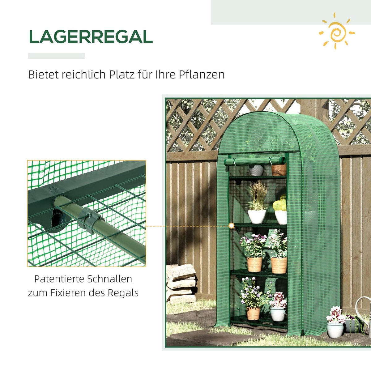 Foil Greenhouse 4 Shelves, Mini Greenhouse For Balcony, Greenhouse, Tomato House, Metal, Green, 80X49X160Cm