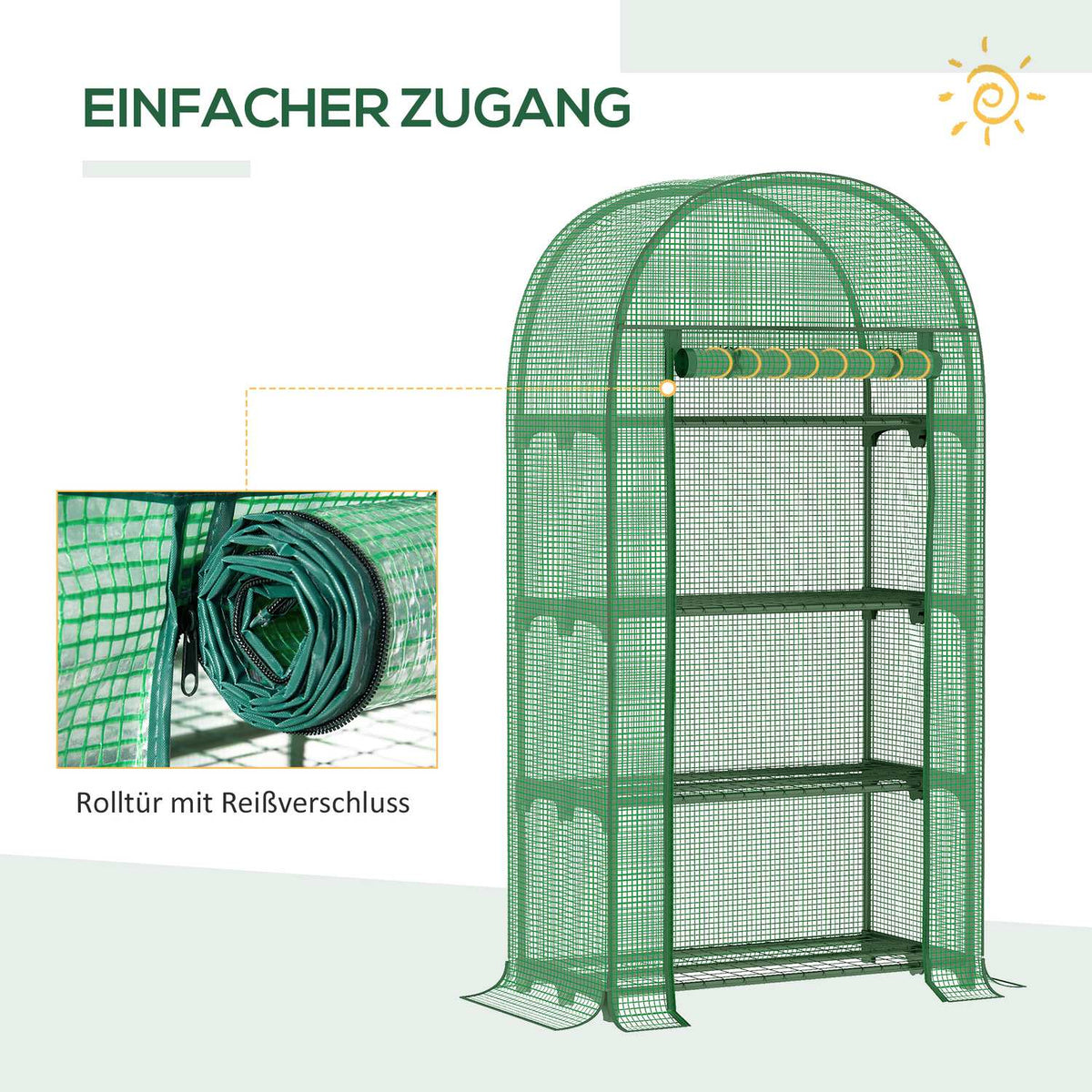Foil Greenhouse 4 Shelves, Mini Greenhouse For Balcony, Greenhouse, Tomato House, Metal, Green, 80X49X160Cm