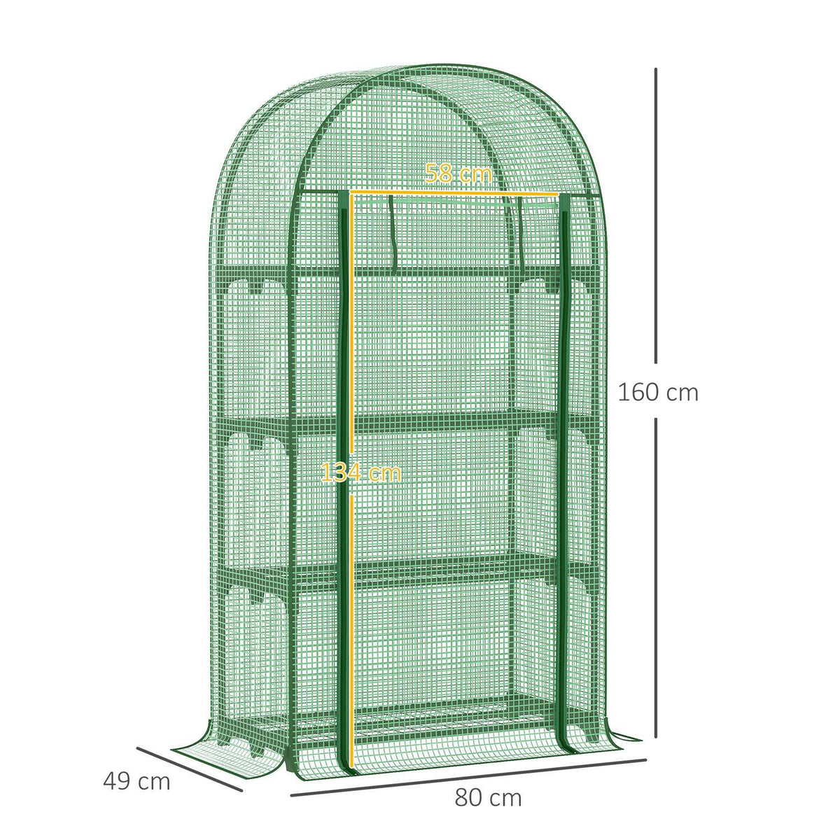 Foil Greenhouse 4 Shelves, Mini Greenhouse For Balcony, Greenhouse, Tomato House, Metal, Green, 80X49X160Cm