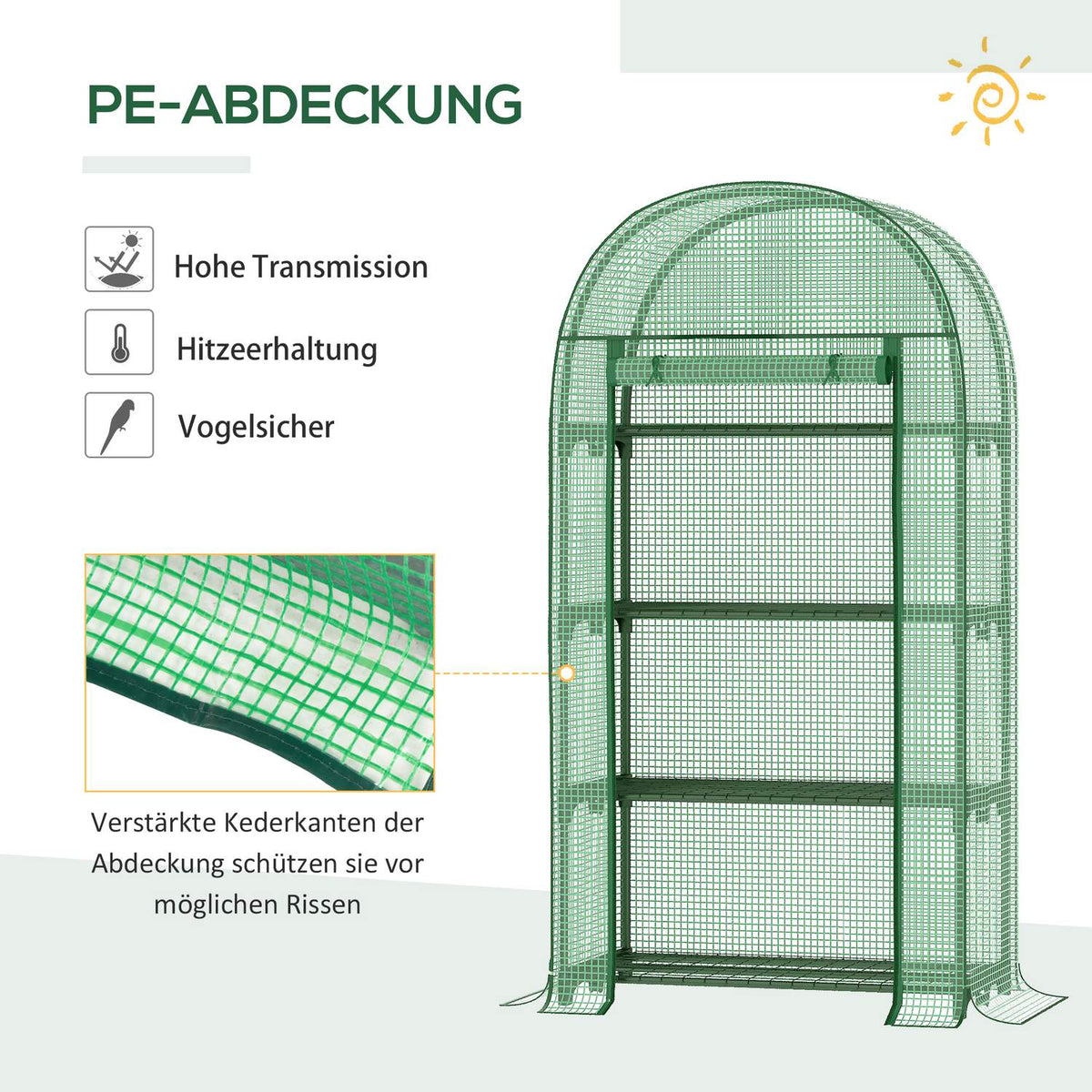 Foil Greenhouse 4 Shelves, Mini Greenhouse For Balcony, Greenhouse, Tomato House, Metal, Green, 80X49X160Cm