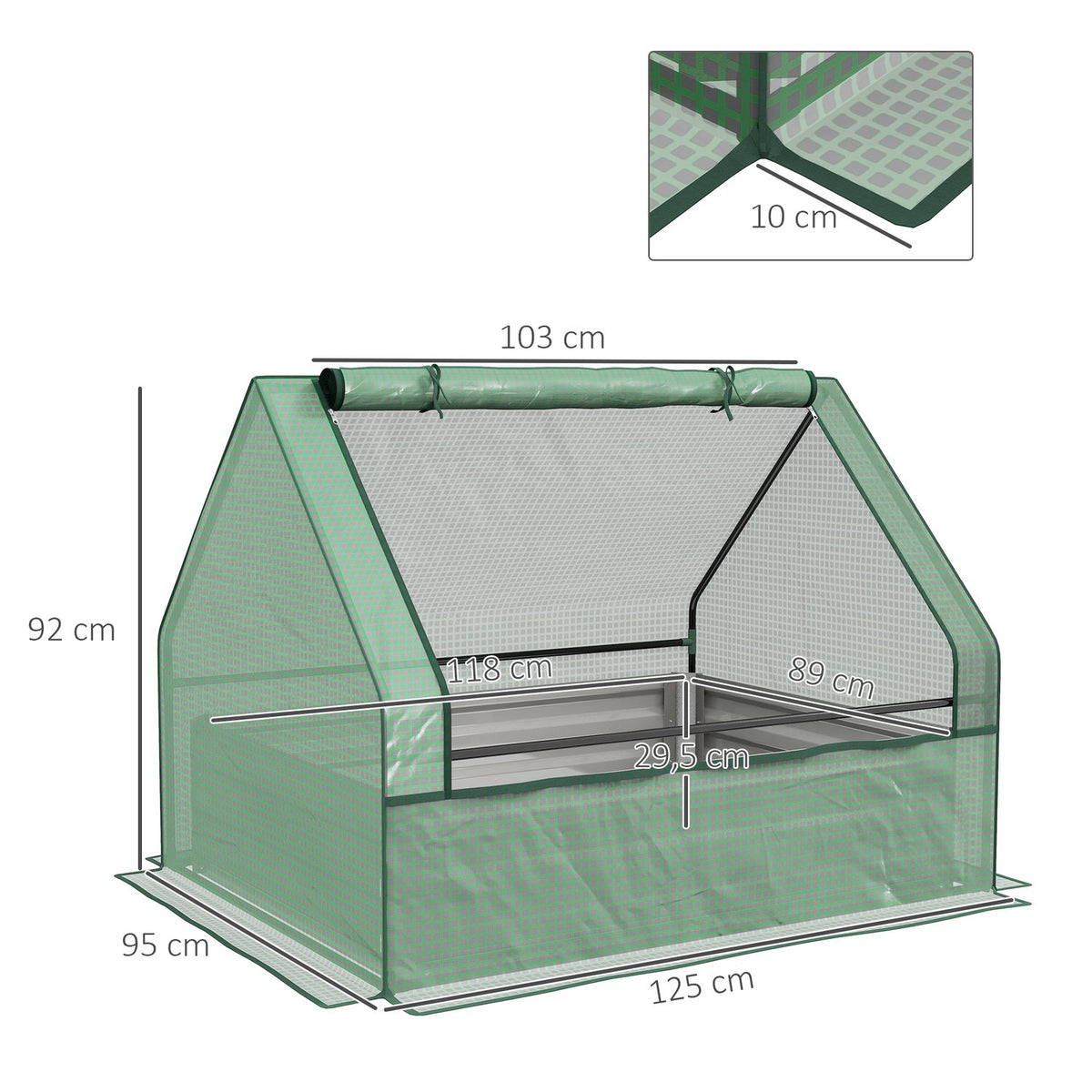Foil Greenhouse Cold Frame Raised Bed Greenhouse With Rolling Window For Garden & Balcony Green 125 X 95 X 92 Cm