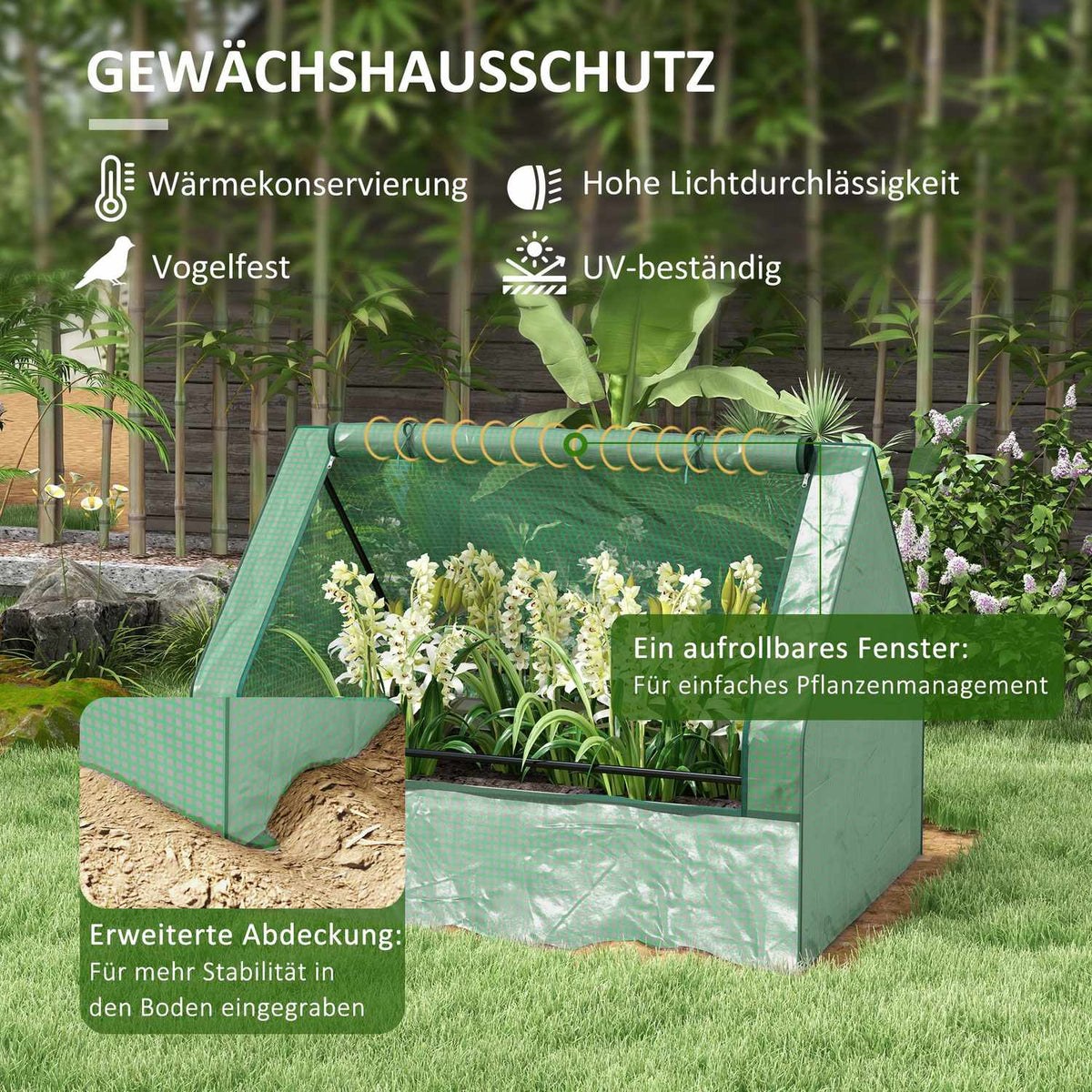 Foil Greenhouse Cold Frame Raised Bed Greenhouse With Rolling Window For Garden & Balcony Green 125 X 95 X 92 Cm