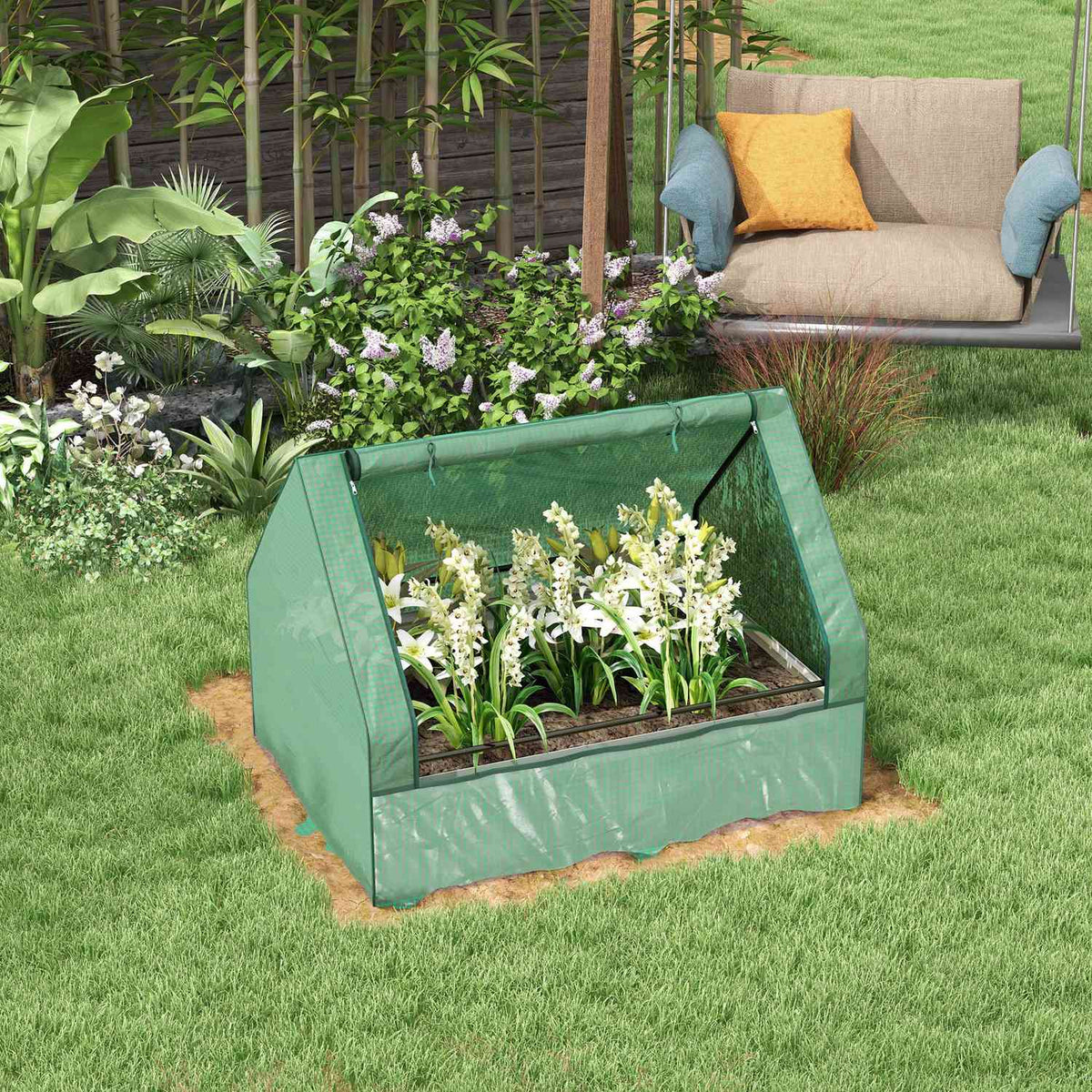 Foil Greenhouse Cold Frame Raised Bed Greenhouse With Rolling Window For Garden & Balcony Green 125 X 95 X 92 Cm