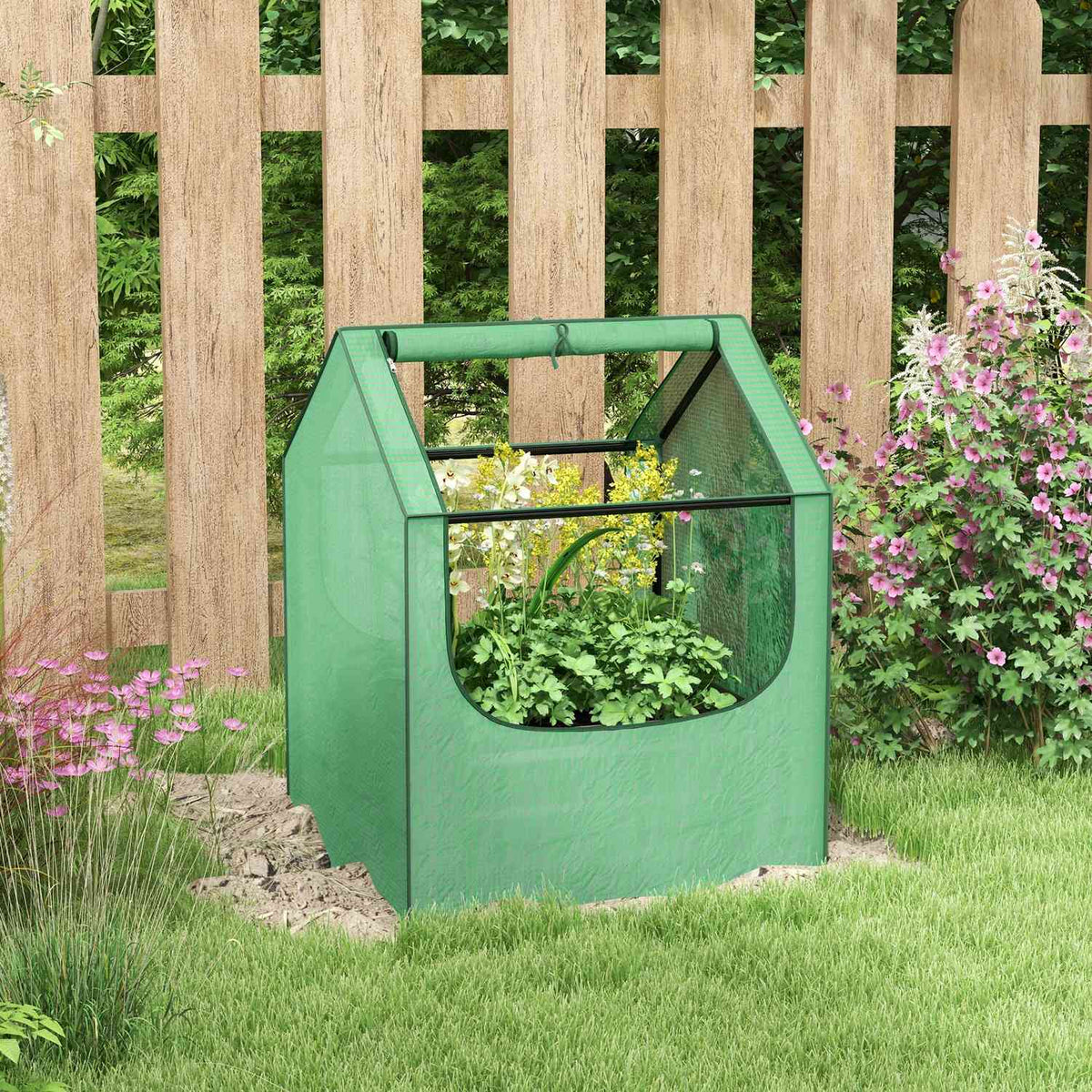 Foil Greenhouse Cold Frame With Raised Bed, 2 Windows, Ideal For Tomatoes, For Garden And Balcony, 70X70X90Cm, Green