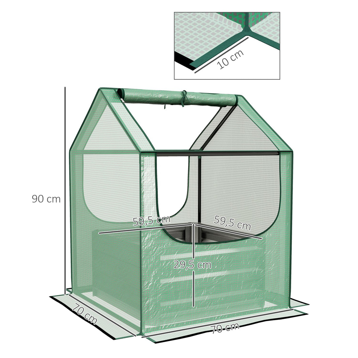 Foil Greenhouse Cold Frame With Raised Bed, 2 Windows, Ideal For Tomatoes, For Garden And Balcony, 70X70X90Cm, Green