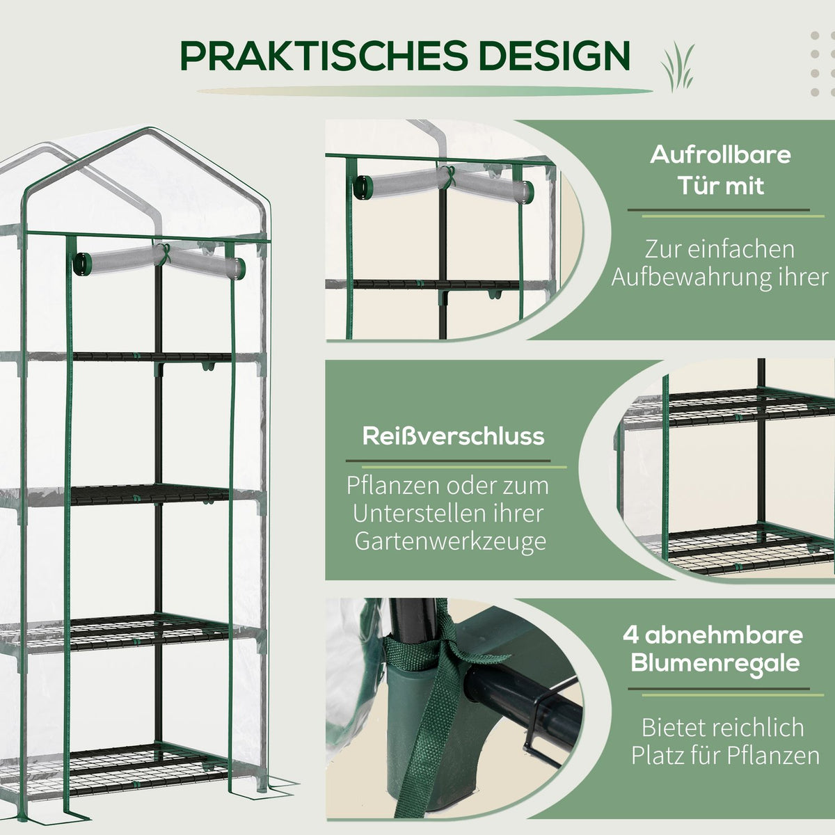 Foil Greenhouse For Tomatoes, 4 Shelves, Cold Frame, Green, 70X50X160Cm