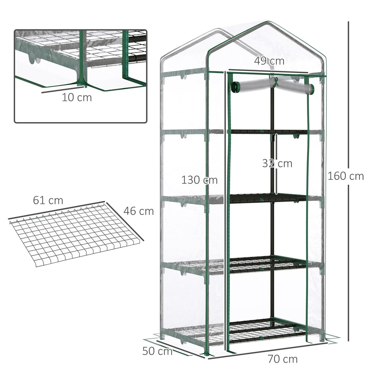 Foil Greenhouse For Tomatoes, 4 Shelves, Cold Frame, Green, 70X50X160Cm
