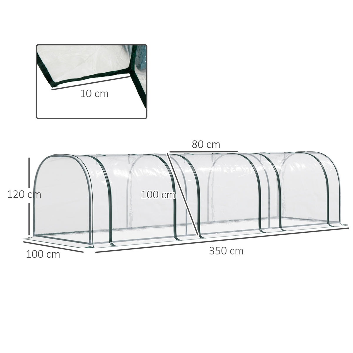 Foil Greenhouse Greenhouse With Door Cold Frame Plant House Plant Raising Steel Pvc Transparent Green 350 X 100 X 80 Cm