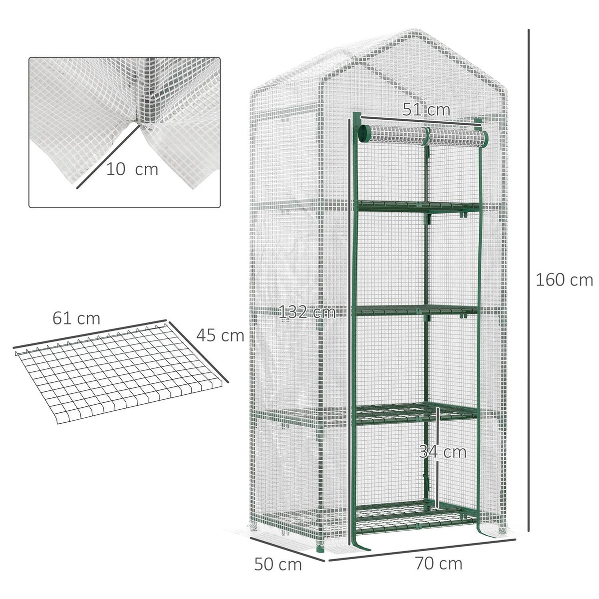 Foil Greenhouse In White, 4 Shelves, Tomato House, 70X50X160Cm