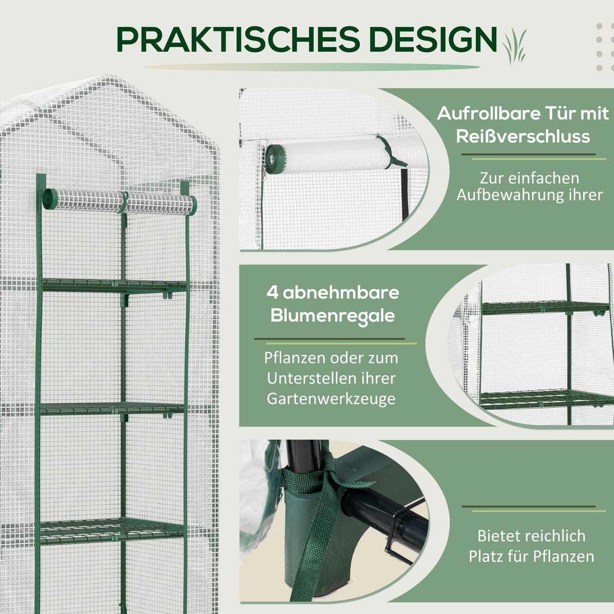 Foil Greenhouse In White, 4 Shelves, Tomato House, 70X50X160Cm