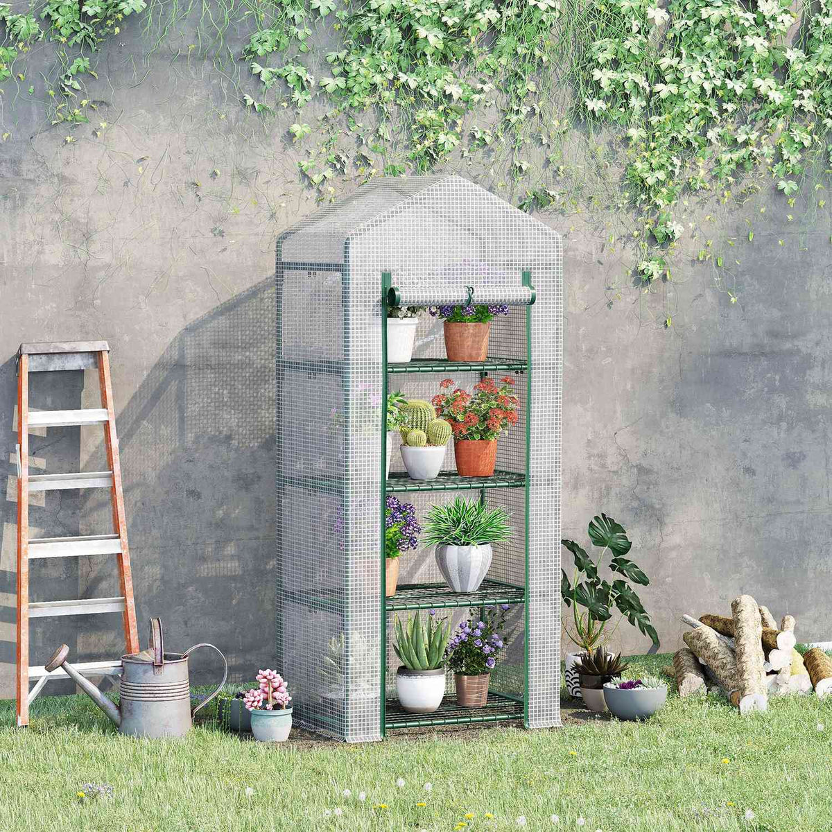 Foil Greenhouse In White, 4 Shelves, Tomato House, 70X50X160Cm