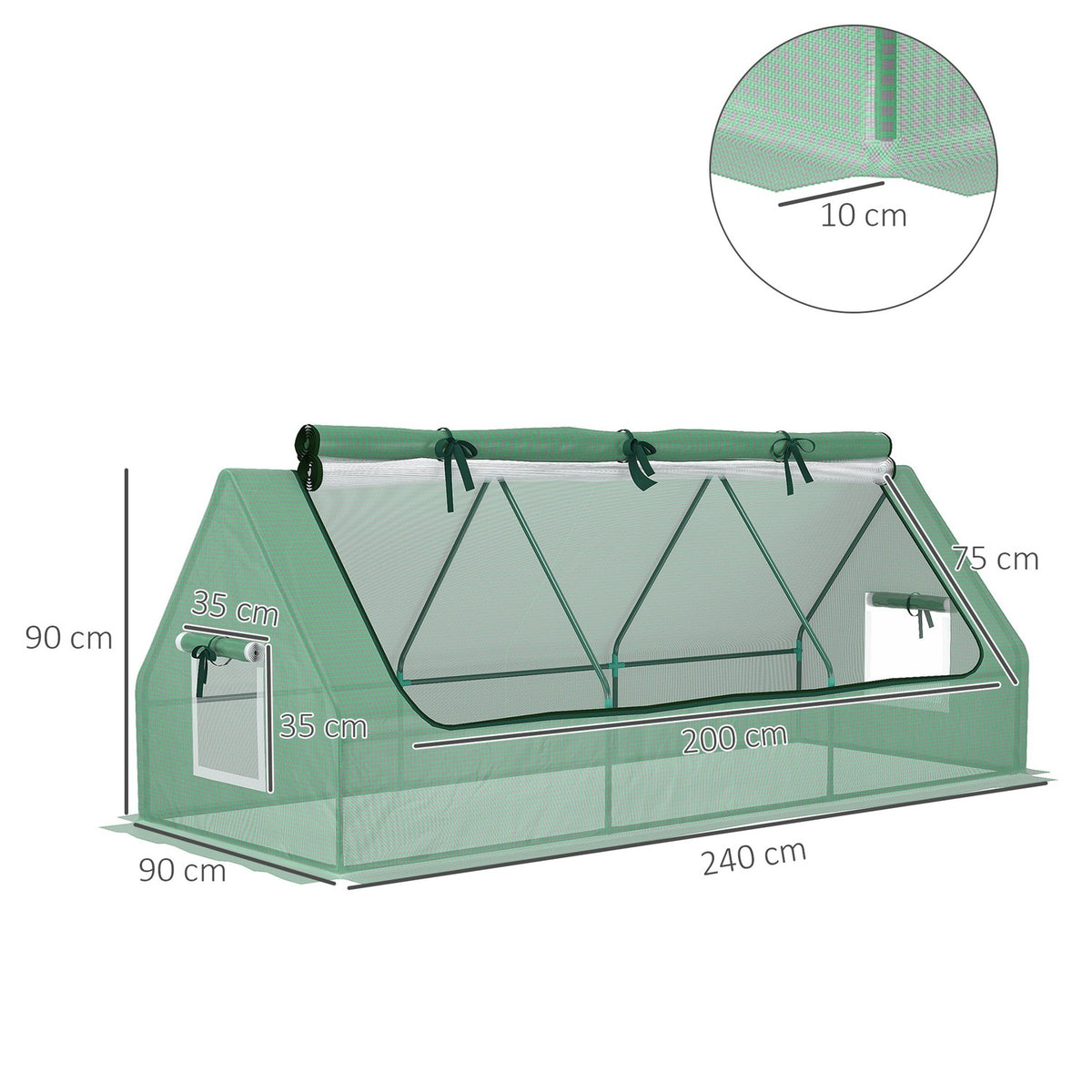 Foil Greenhouse Mini Greenhouse With Mesh Window, Uv-Resistant Cold Frame For Garden Growing, Pe Film, Green, 240 X 90 X 90 Cm