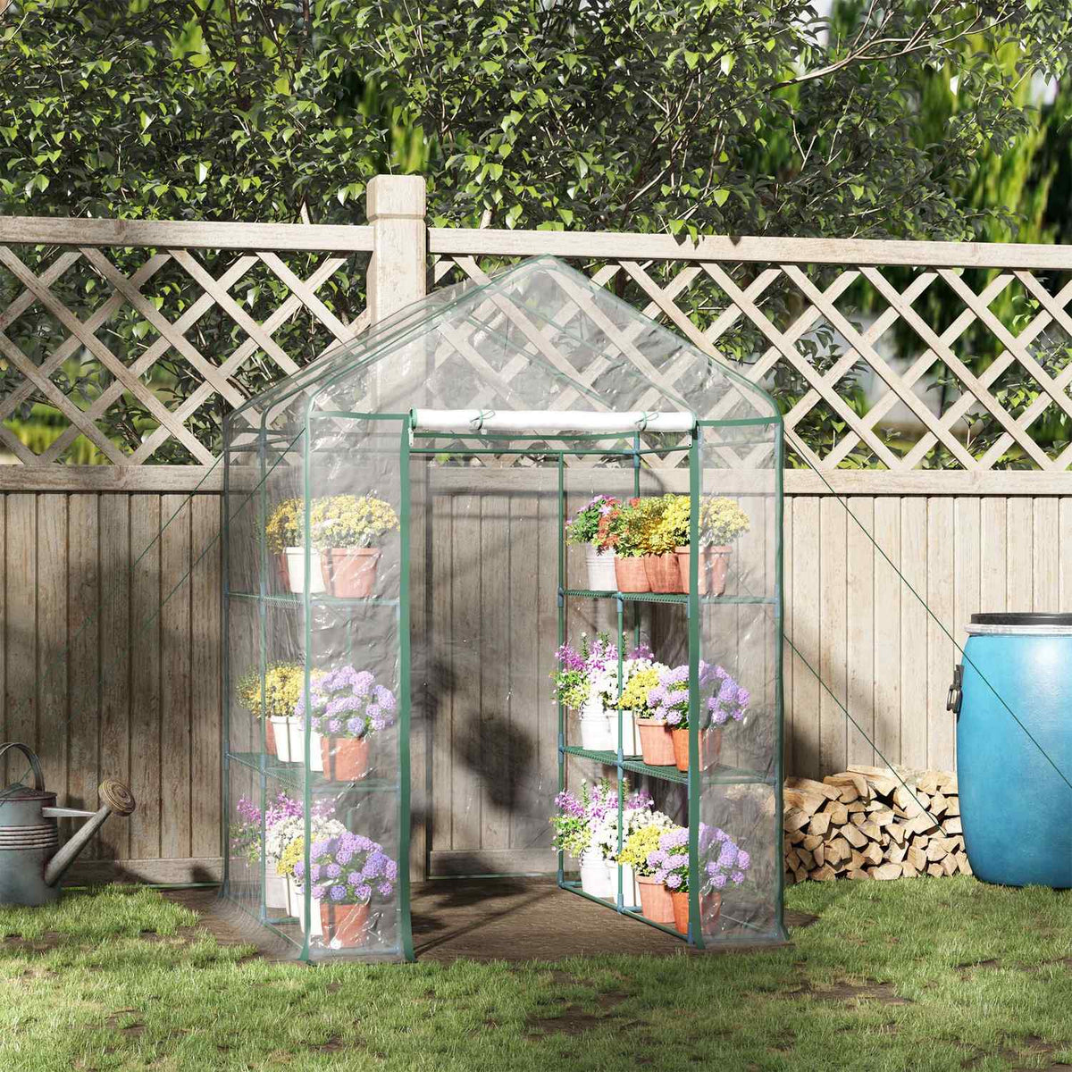 Foil Greenhouse Walk-In Garden Shed Tomato Greenhouse With 6 Shelves, Transparent Steel Pvc, For Garden
