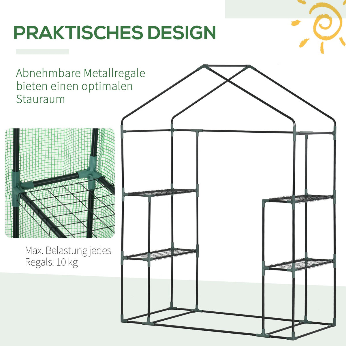 Foil Greenhouse Walk-In Garden Shed With 6 Shelves Greenhouse For Plants With Roll-Up Entrance Green