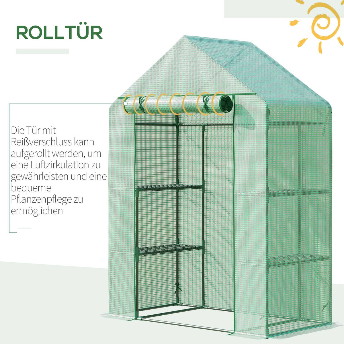 Foil Greenhouse Walk-In Garden Shed With 6 Shelves Greenhouse For Plants With Roll-Up Entrance Green