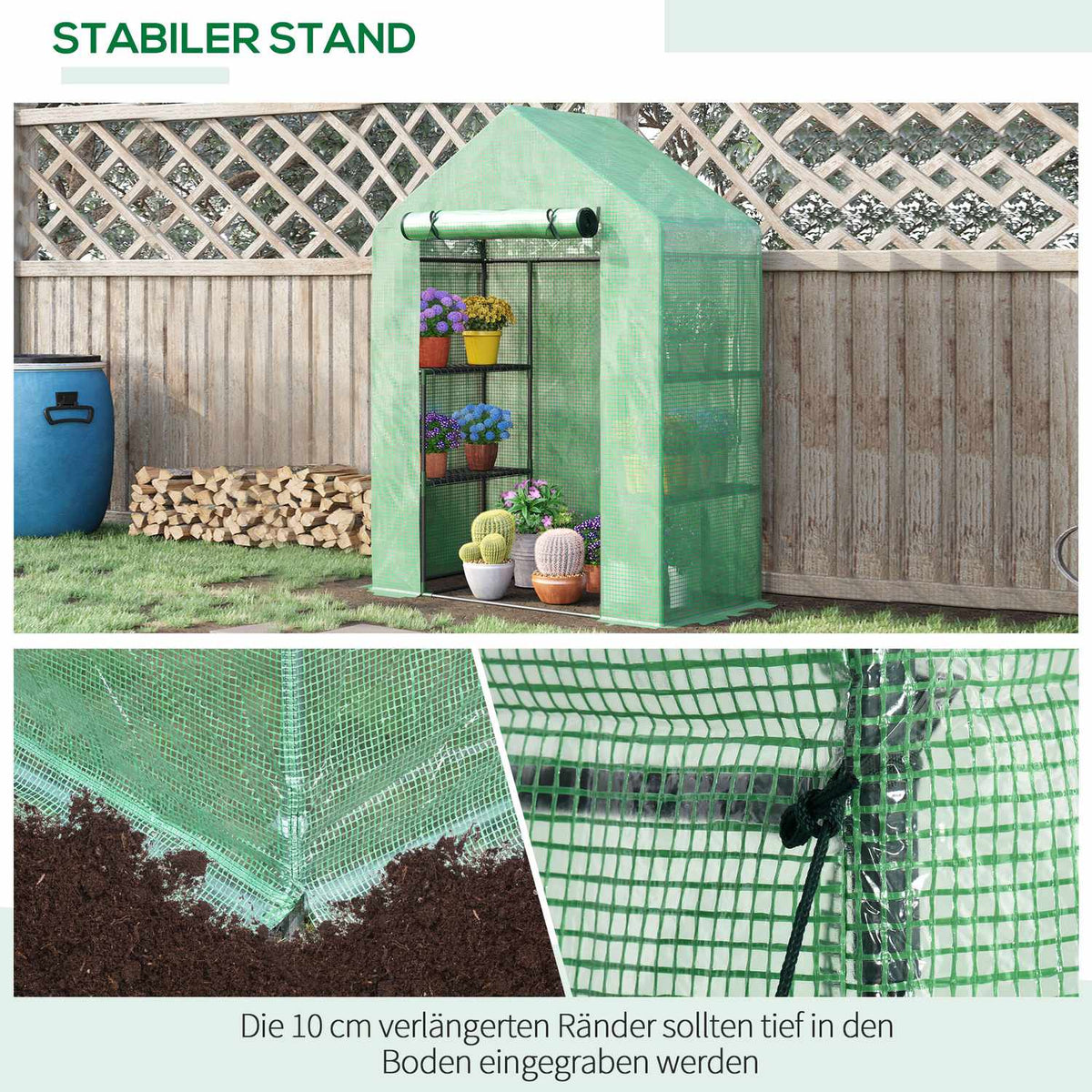 Foil Greenhouse Walk-In Garden Shed With 6 Shelves Greenhouse For Plants With Roll-Up Entrance Green