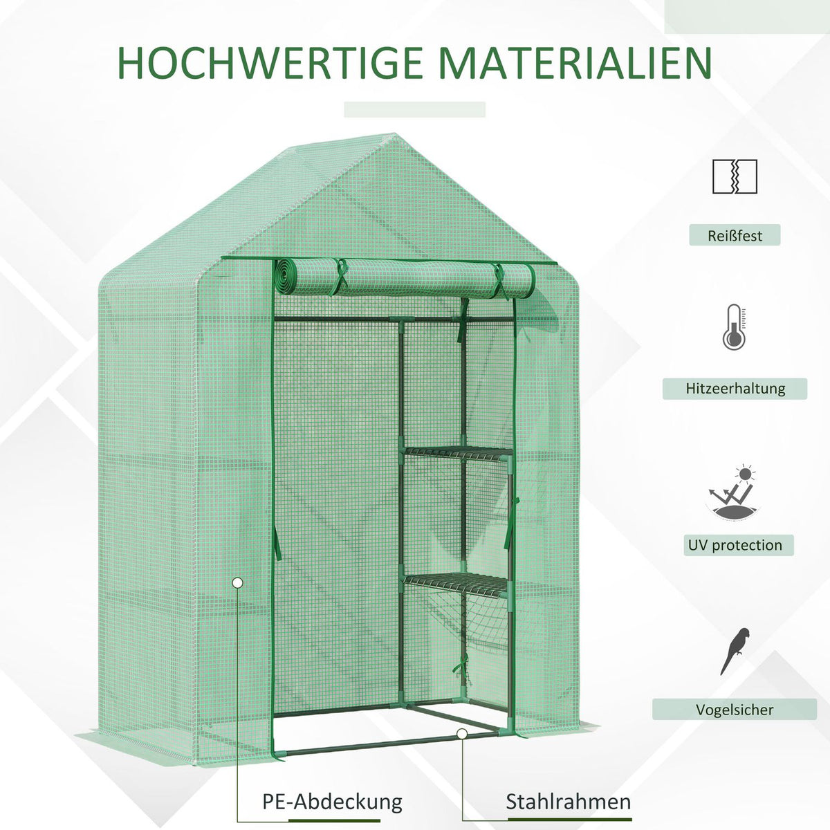 Foil Greenhouse Walk-In Garden Shed With 6 Shelves Greenhouse For Plants With Roll-Up Entrance Green