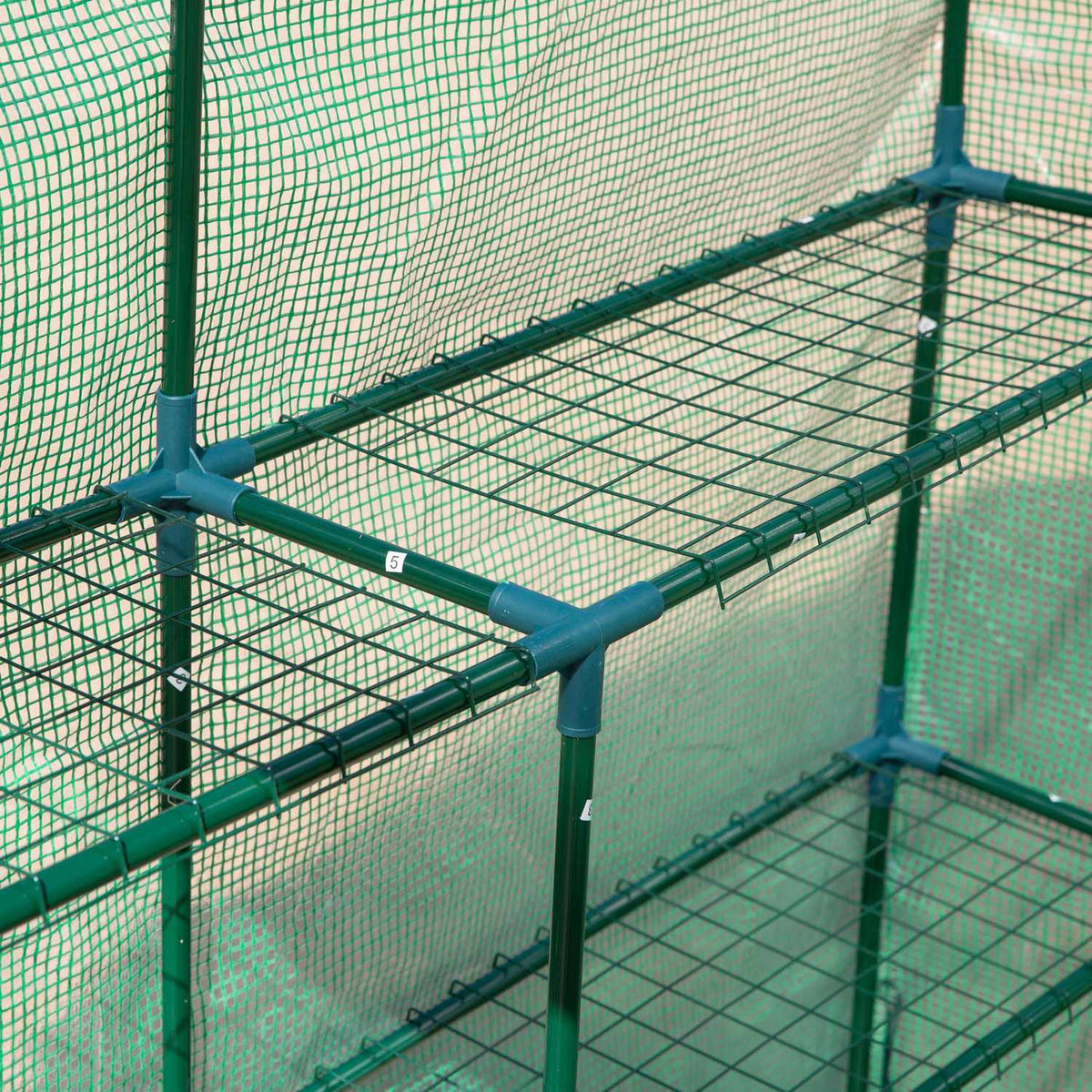 Foil Greenhouse Walk-In Greenhouse With 8 Shelves, Door, Green, 214X143X195Cm