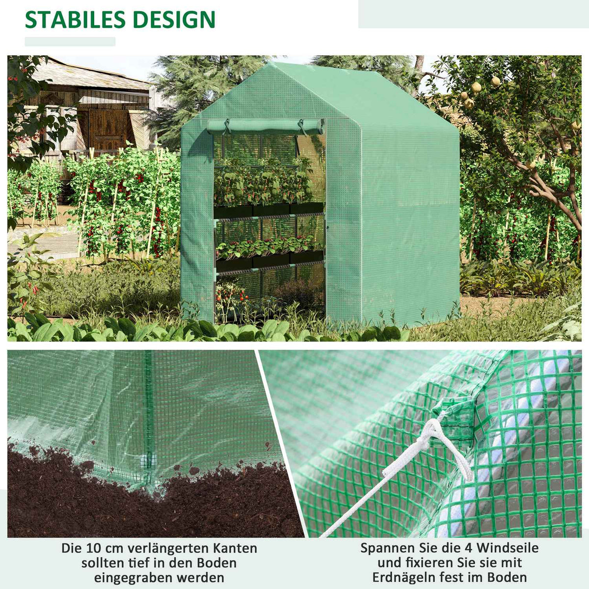 Foil Greenhouse Walk-In Greenhouse With 8 Shelves, Door, Green, 214X143X195Cm