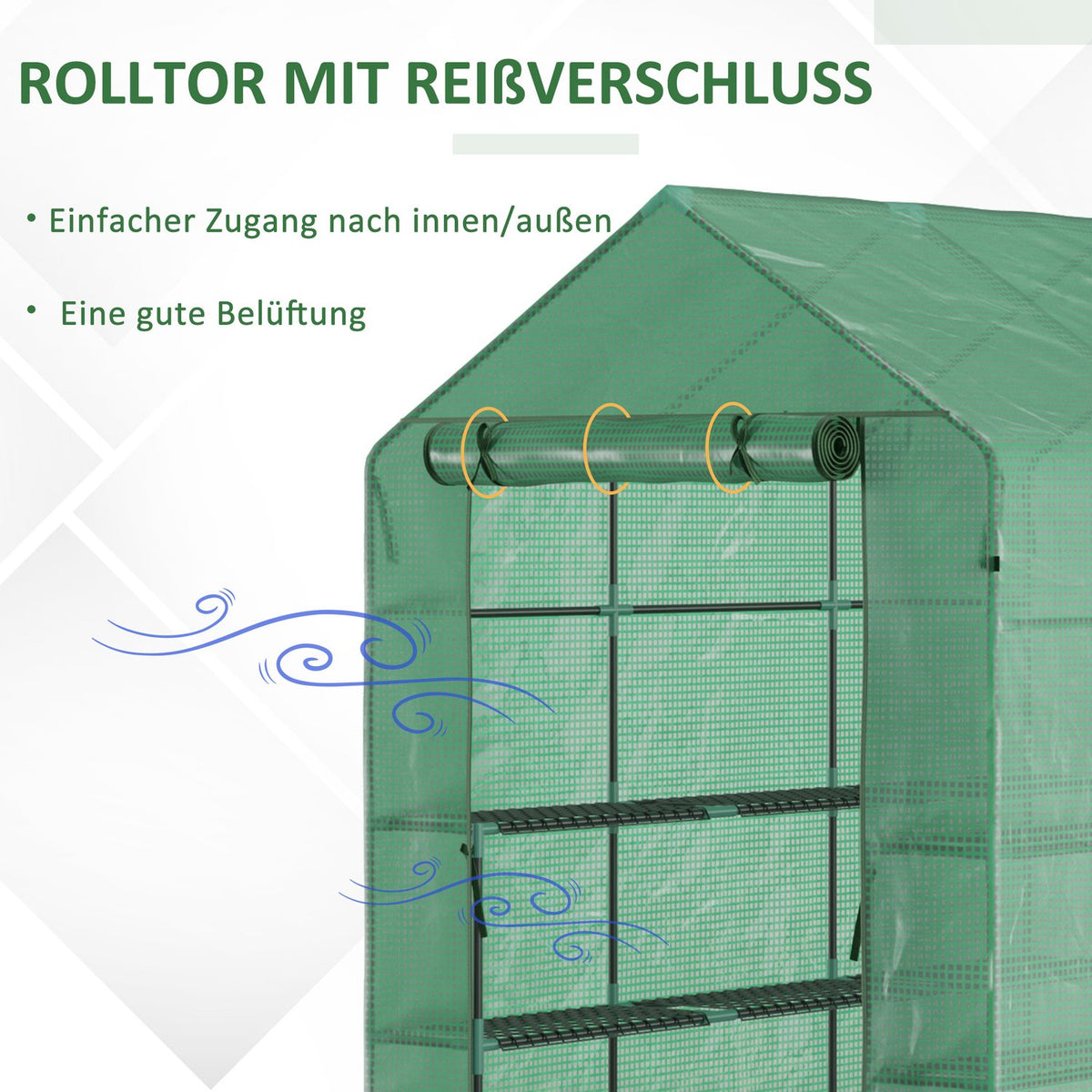 Foil Greenhouse Walk-In Greenhouse With 8 Shelves, Door, Green, 214X143X195Cm