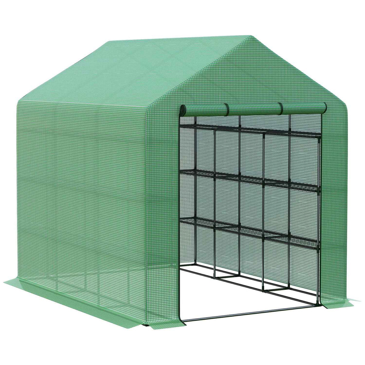 Foil Greenhouse Walk-In Greenhouse With 8 Shelves, Tomato Greenhouse, Cold Frame With Door, Green, Steel Pe Plastic