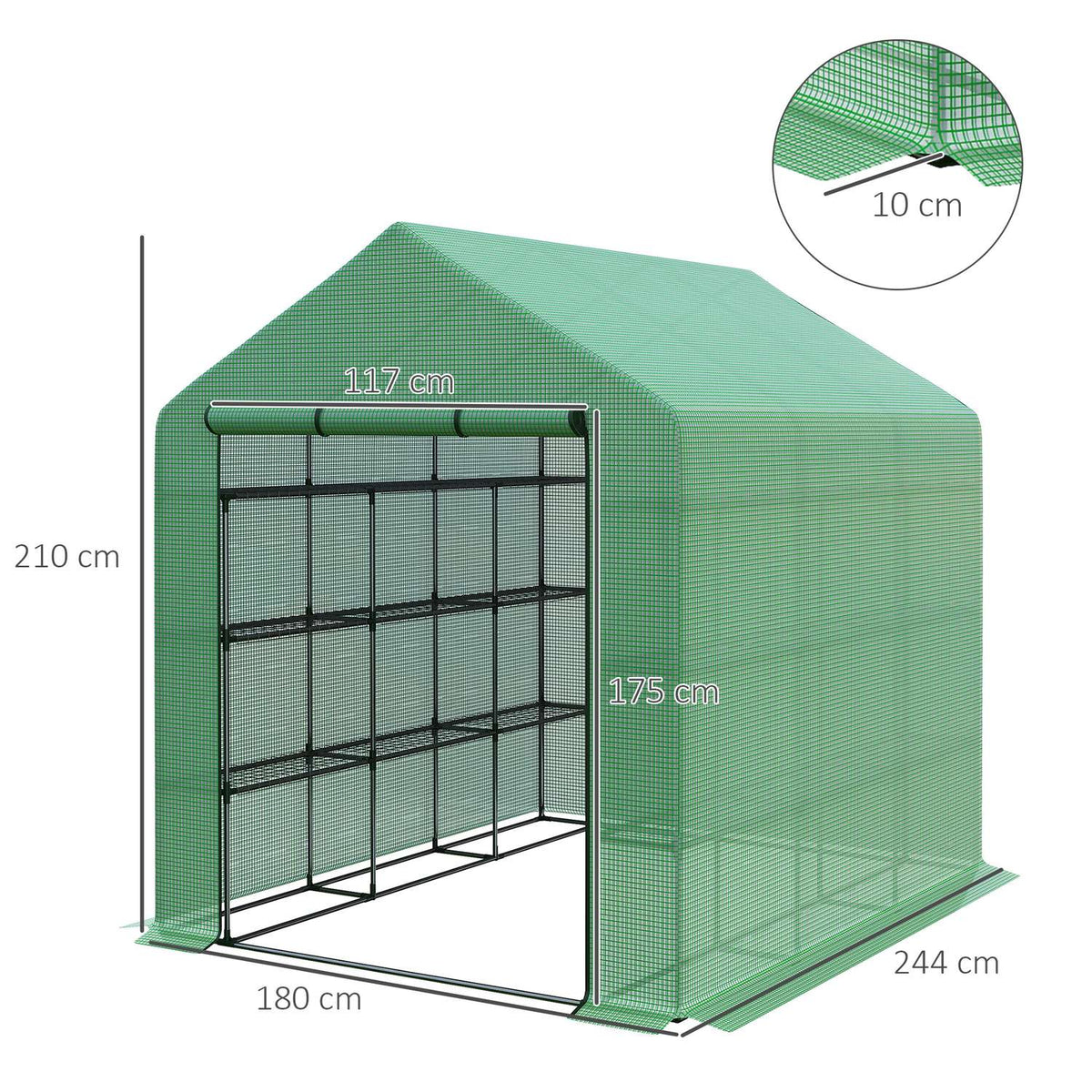 Foil Greenhouse Walk-In Greenhouse With 8 Shelves, Tomato Greenhouse, Cold Frame With Door, Green, Steel Pe Plastic