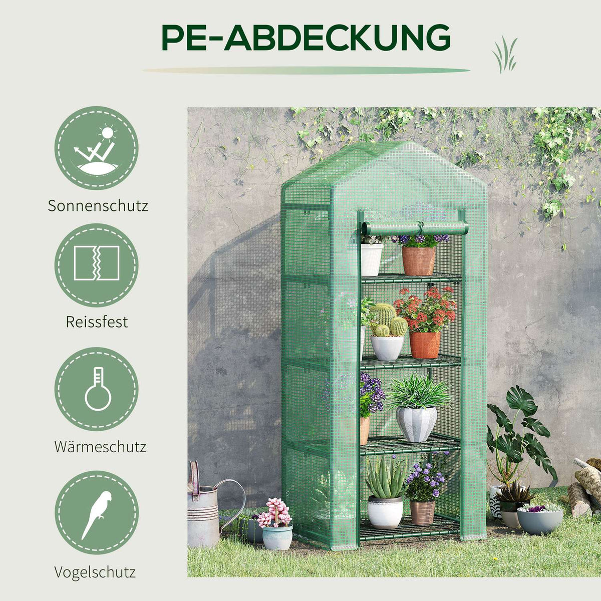 Foil Greenhouse With 4 Shelves, Cold Frame For Plants, Green, 70X50X160Cm