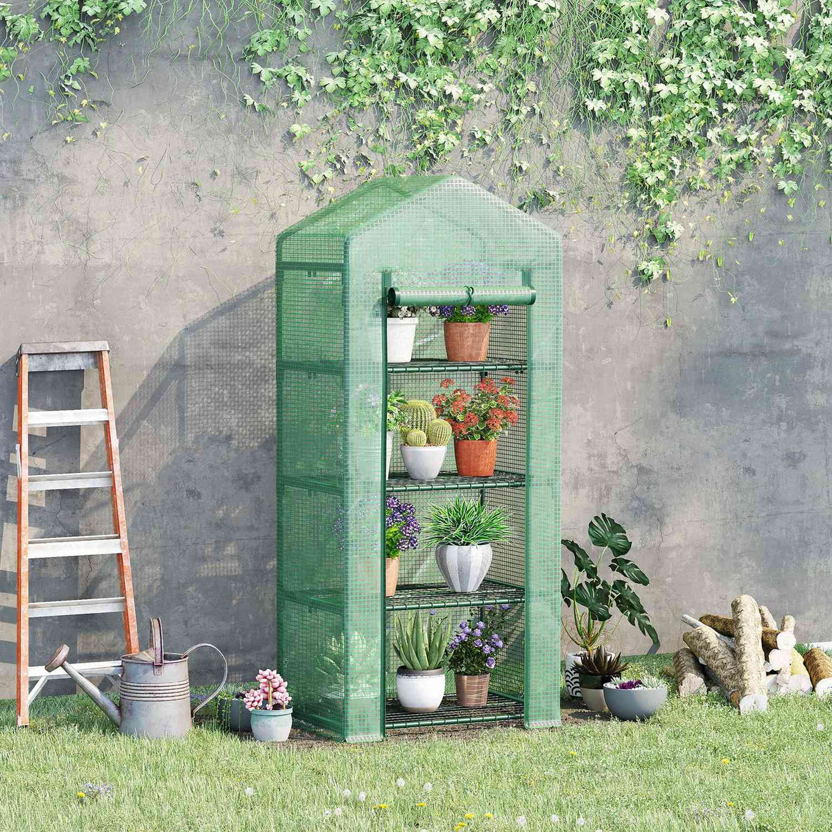 Foil Greenhouse With 4 Shelves, Cold Frame For Plants, Green, 70X50X160Cm