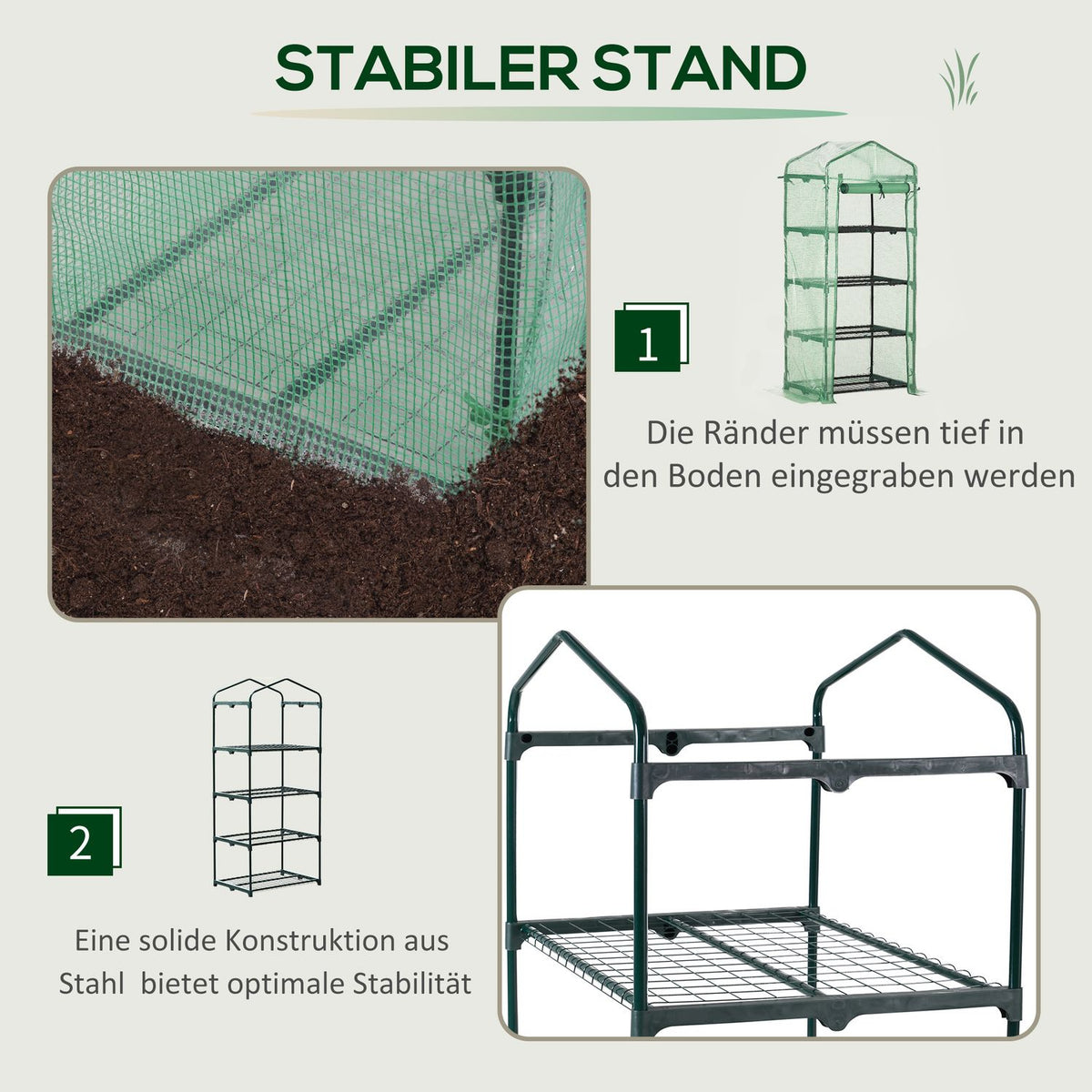 Foil Greenhouse With 4 Shelves, Cold Frame For Plants, Green, 70X50X160Cm