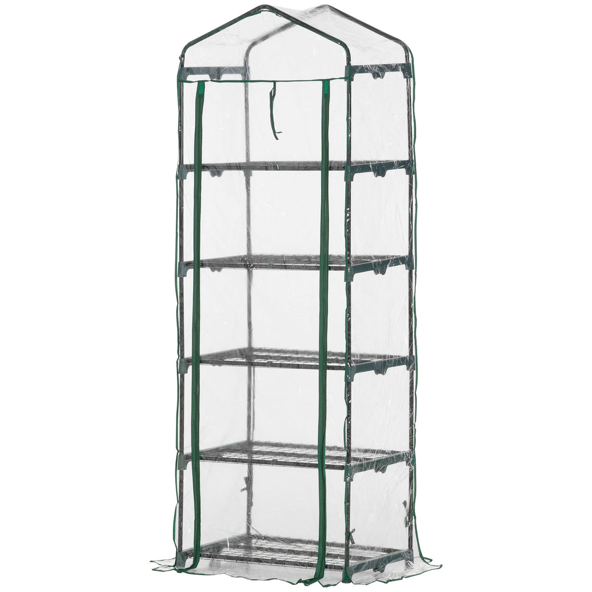 Foil Greenhouse With 5 Shelves, Mini Greenhouse, For Flowers Or Vegetables, Greenhouse, Transparent+Green, 69X49X193Cm