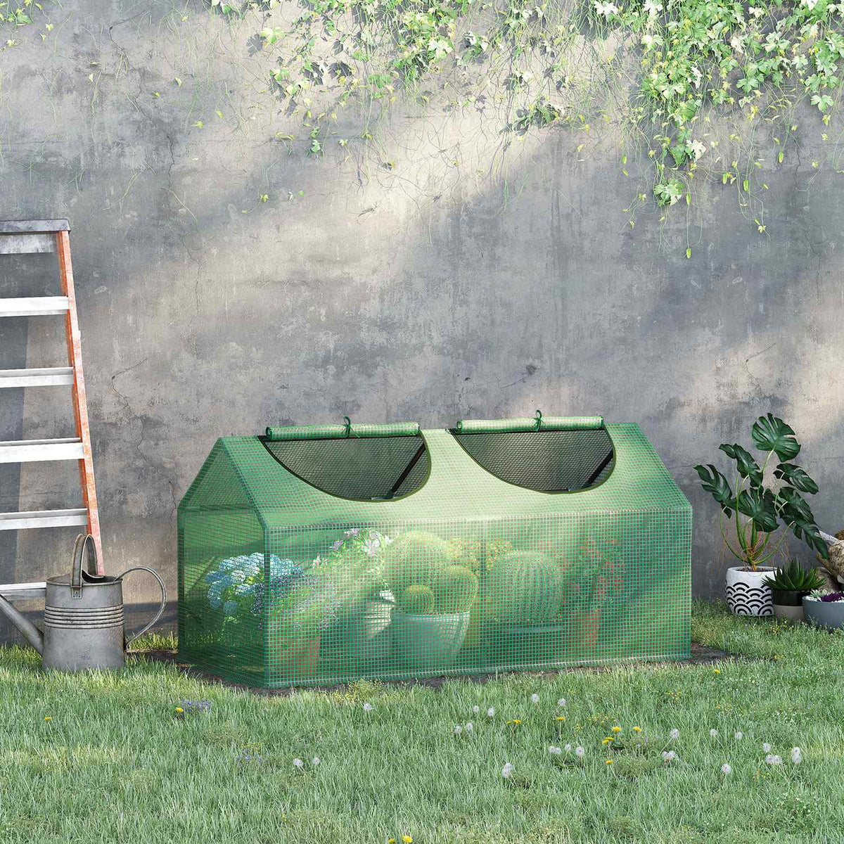 Foil Greenhouse With Window, Pe Greenhouse, Tomato House, Cold Frame, 120X60X60 Cm, Green