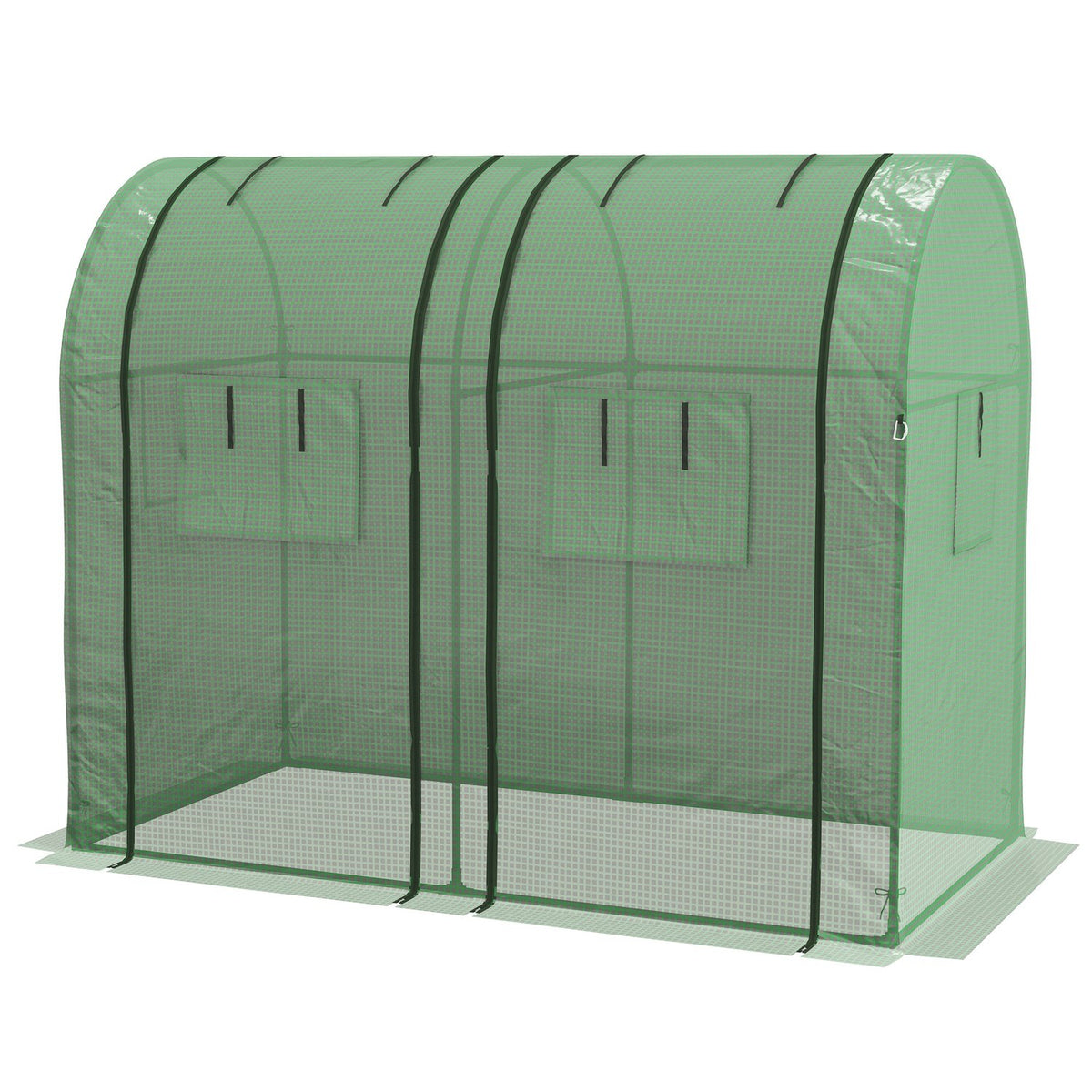Foil greenhouse 2 roller doors windproof with side window UV protection for garden tomato house made of PE in green