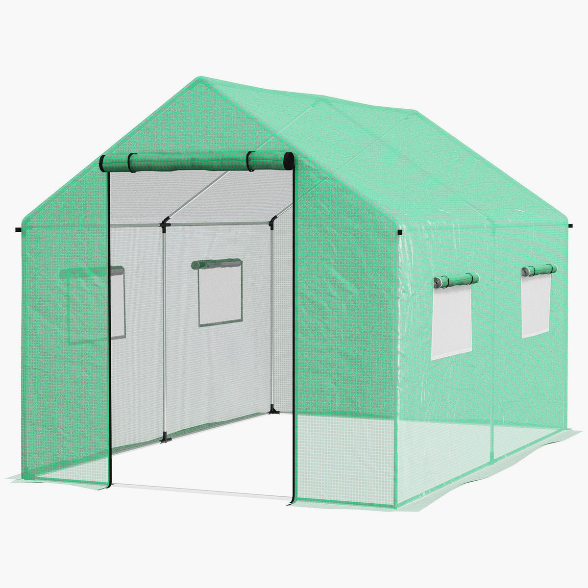 Foil greenhouse 2x3x2m windproof with roll-up window & UV protection, ideal for tomatoes, sturdy steel construction in green