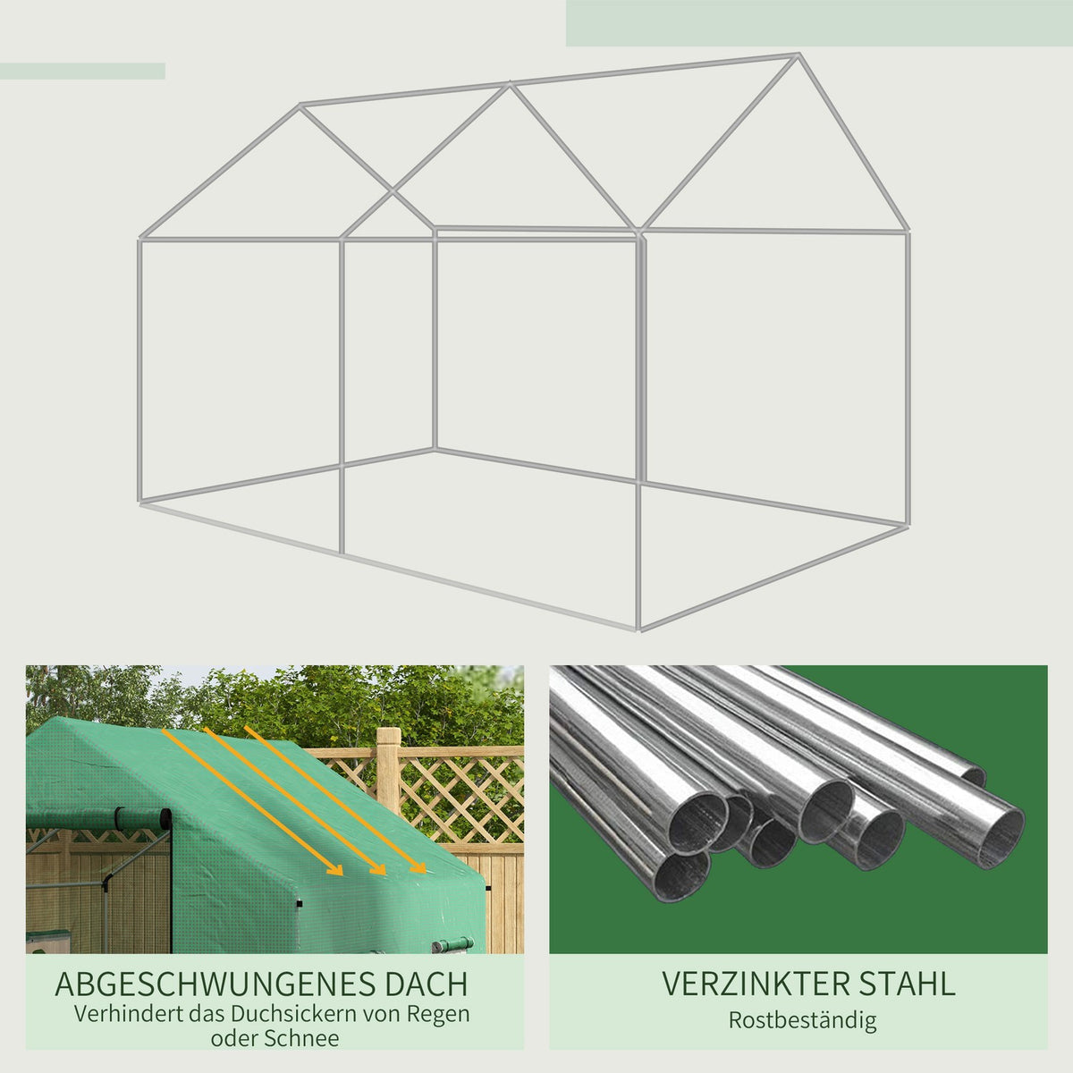 Foil greenhouse 2x3x2m windproof with roll-up window & UV protection, ideal for tomatoes, sturdy steel construction in green