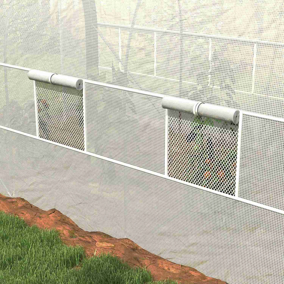 Foil greenhouse 3.58 x 2.1 x 2.1 m tunnel greenhouse with roller door for garden & balcony, galvanized steel, white