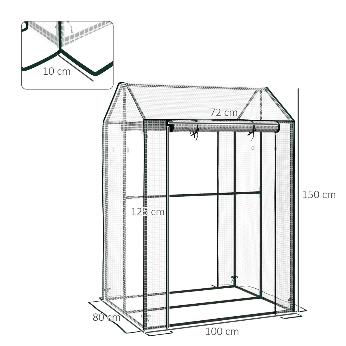 Foil greenhouse greenhouse with double door, windproof tomato house, white, 100x80x150cm