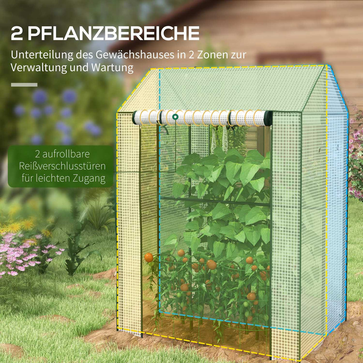 Foil greenhouse greenhouse with double door, windproof tomato house, white, 100x80x150cm